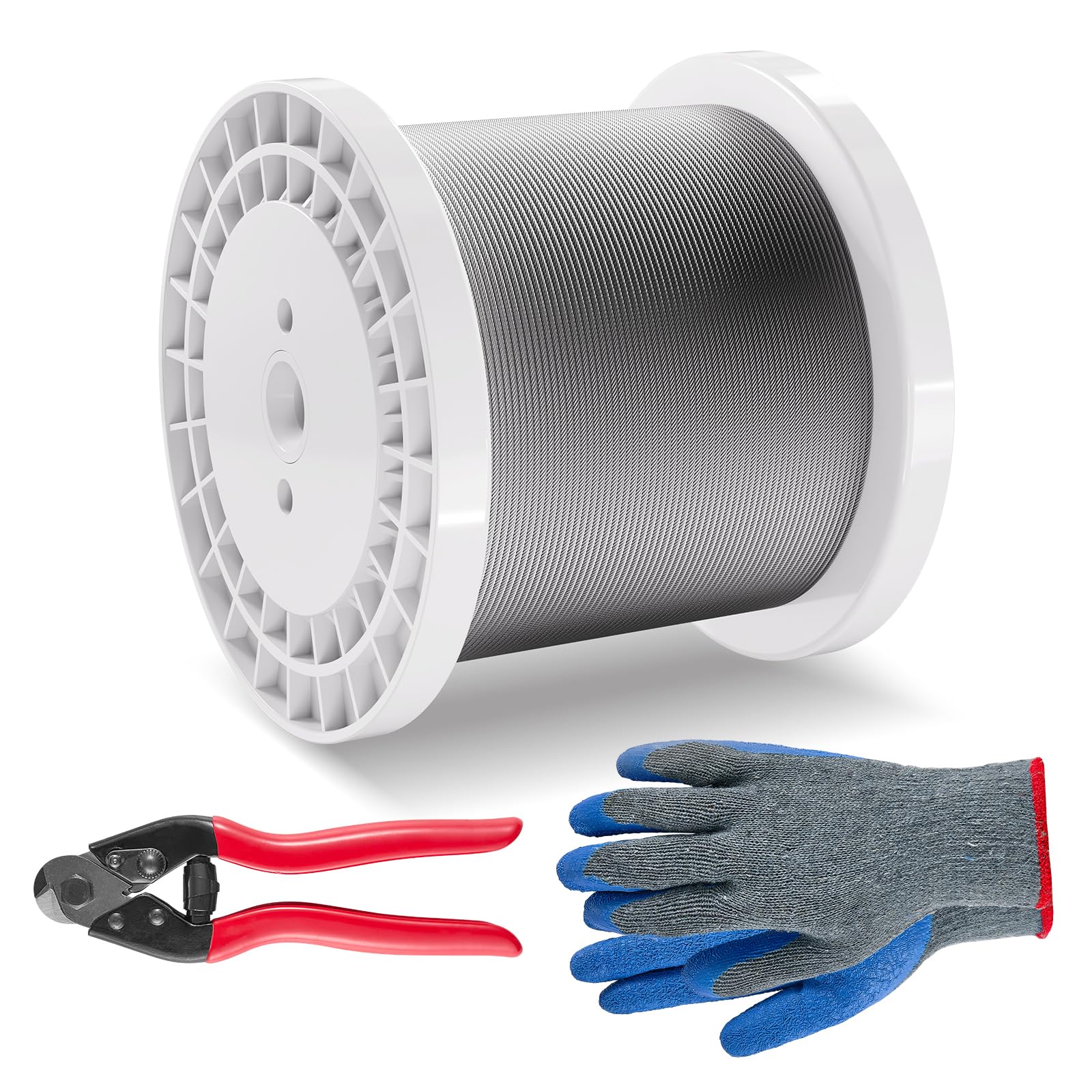 VEVOR 1/8 Inch 7x7 Strand Stainless Steel 316 Cable Railing Kit - 1000 FT Marine Grade Aircraft Cable with Cutter & Gloves, 1600 lbs Breaking Strength - Perfect for Outdoor Handrails, Stair Railings, Decking, Fences & Marine Applications