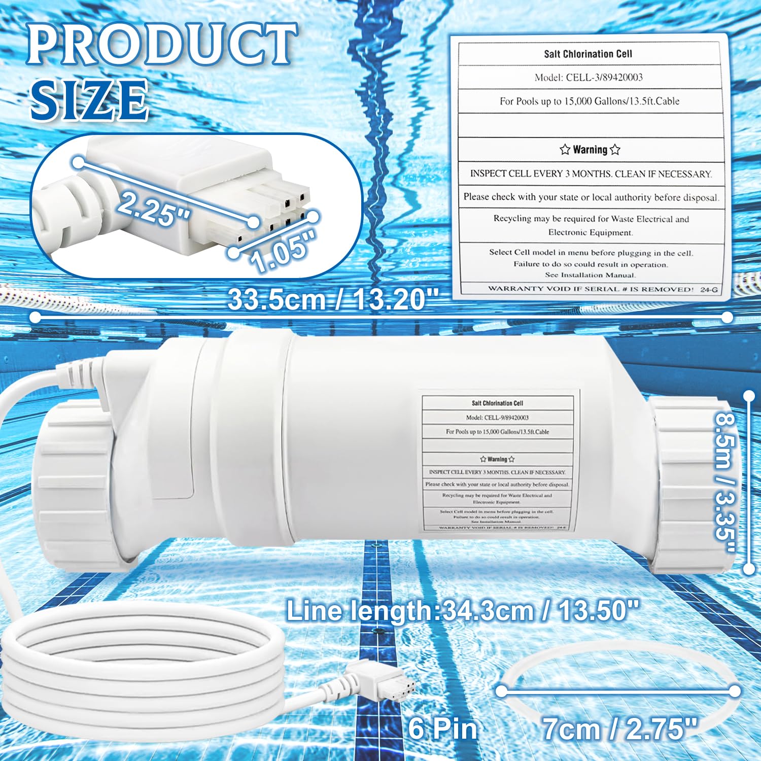 Hayward T-Cell-3 Compatible Salt Chlorine Generator | 15,000 Gallon Pool Salt Cell Replacement | In-Ground Swimming Pool Chlorination System | Perfect for Backyard Pool Maintenance & Water Sanitation