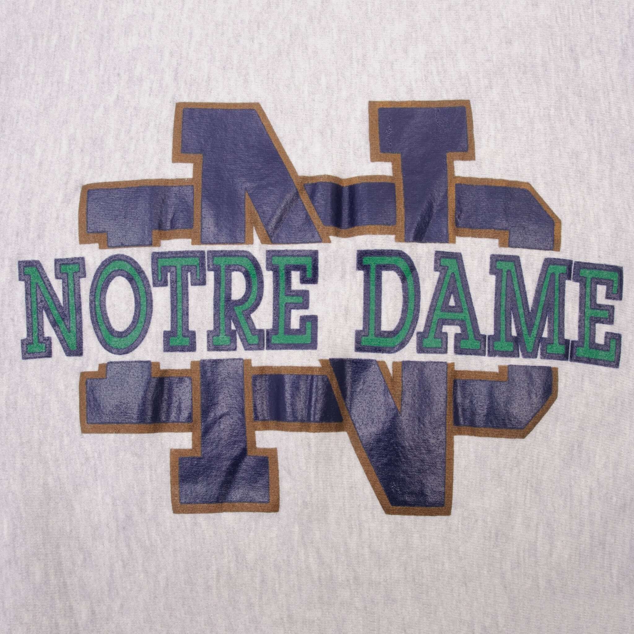 Vintage Champion Reverse Weave Notre Dame University Sweatshirt 1990s XL Made in USA - Retro College Style for Game Day & Casual Wear