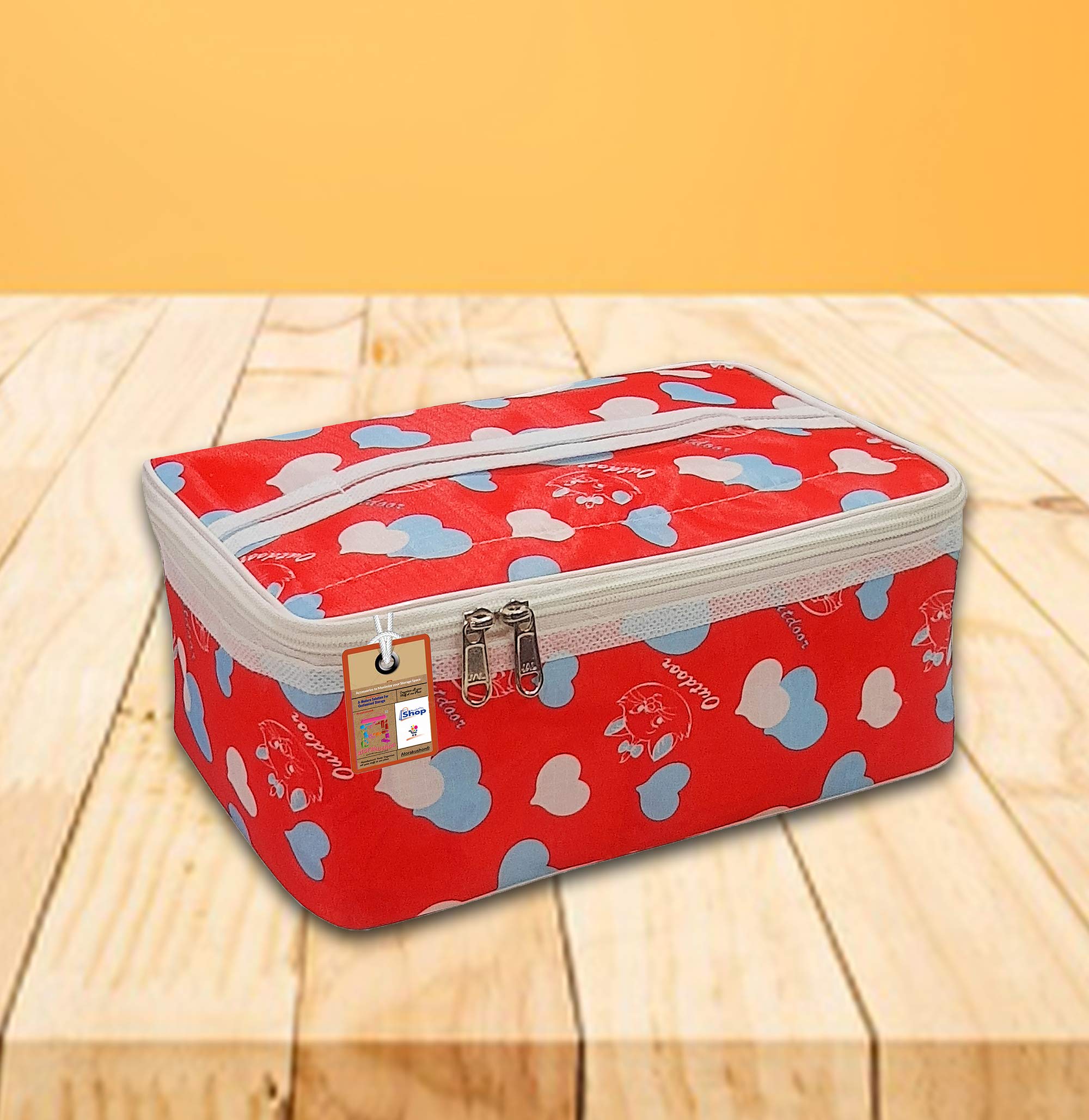 Atorakushon® Fabric Women's Makeup Storage Box & Travel Vanity Toiletry Organizer - Cosmetic Bag, Jewelry Pouch, Wardrobe Organizer (Pack of 2, Multicolor) - Perfect for Travel, Home & Office Organization