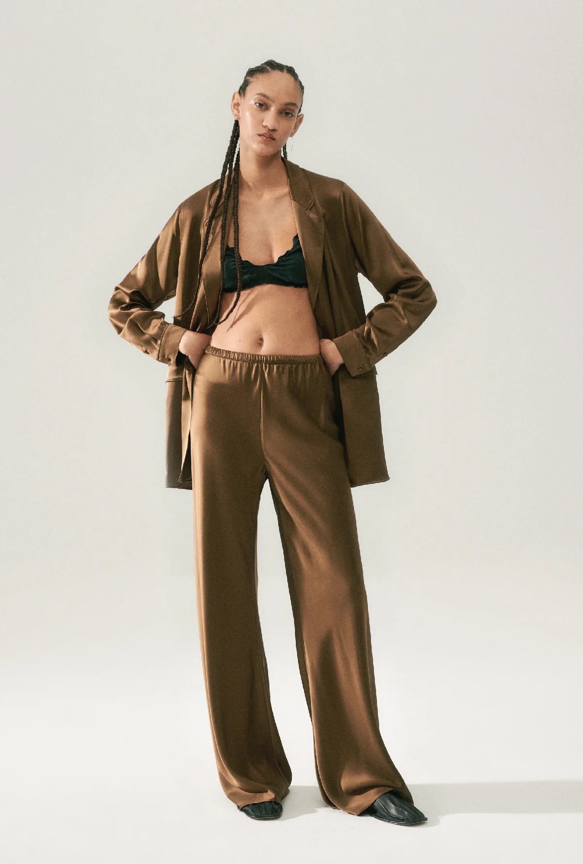 Bias Cut Pants in Dark Earth - Comfortable & Stylish Women's Trousers for Work, Travel & Casual Wear