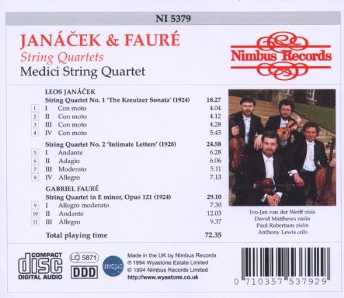 Janacek & Faure String Quartets - Classical Music CD for Relaxation & Study | Perfect for Home Listening & Gifting