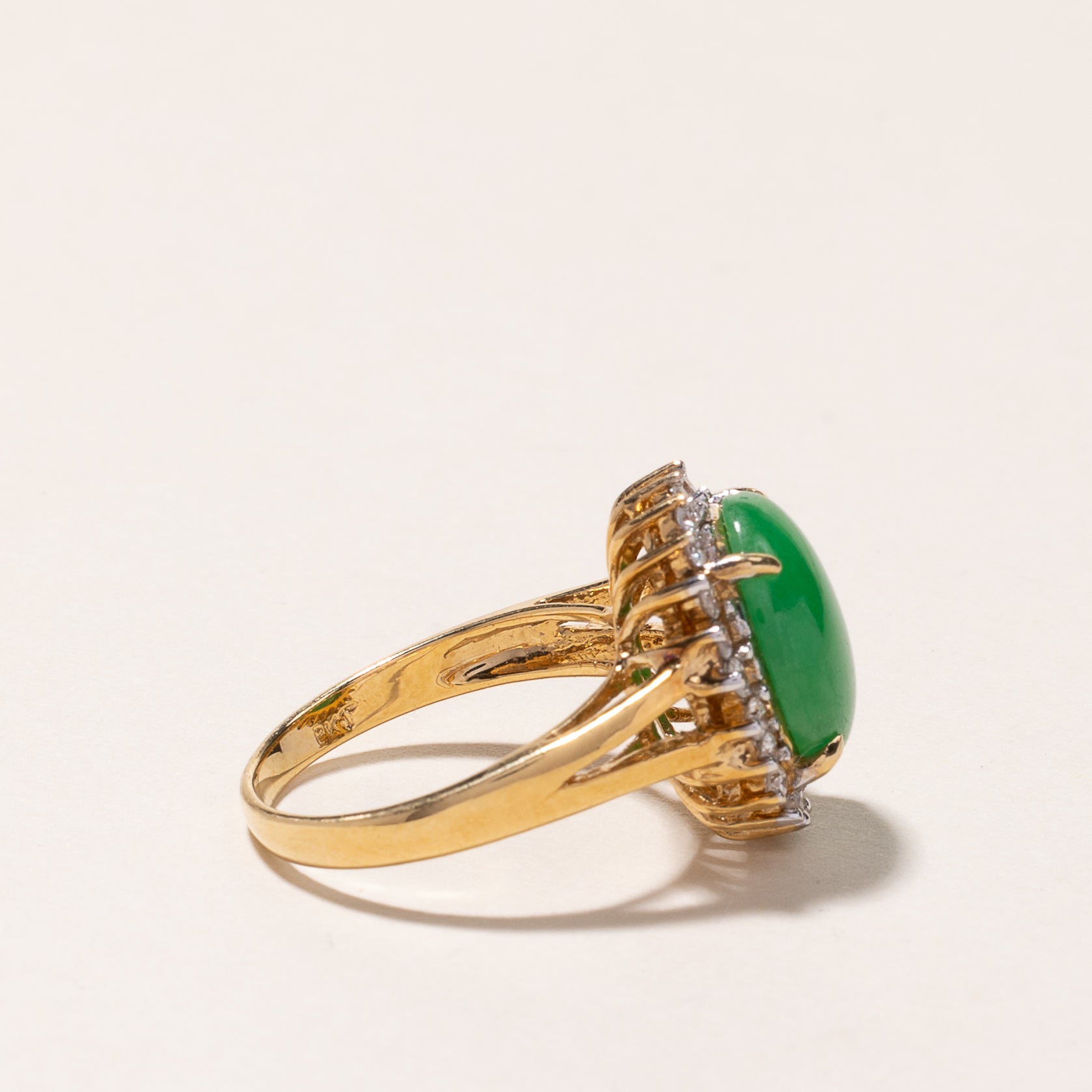 18K Yellow Gold Jade and Diamond Ring - 12.40x10.30x3.80mm, 0.50ctw, Size 6.5 | Elegant Statement Jewelry for Weddings, Anniversaries & Special Occasions