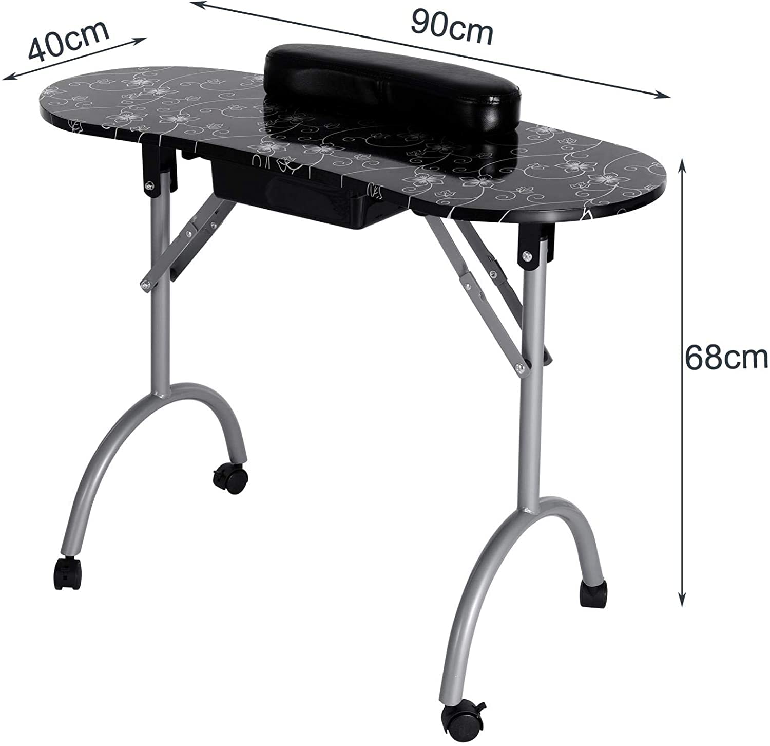 Portable Folding Nail Tech Station with Wheels - Adjustable Manicure Table for Home Spa & Salon, Includes Wrist Cushion, Storage Drawer & Carry Bag - Perfect for Mobile Nail Technicians & Beauty Professionals On-The-Go
