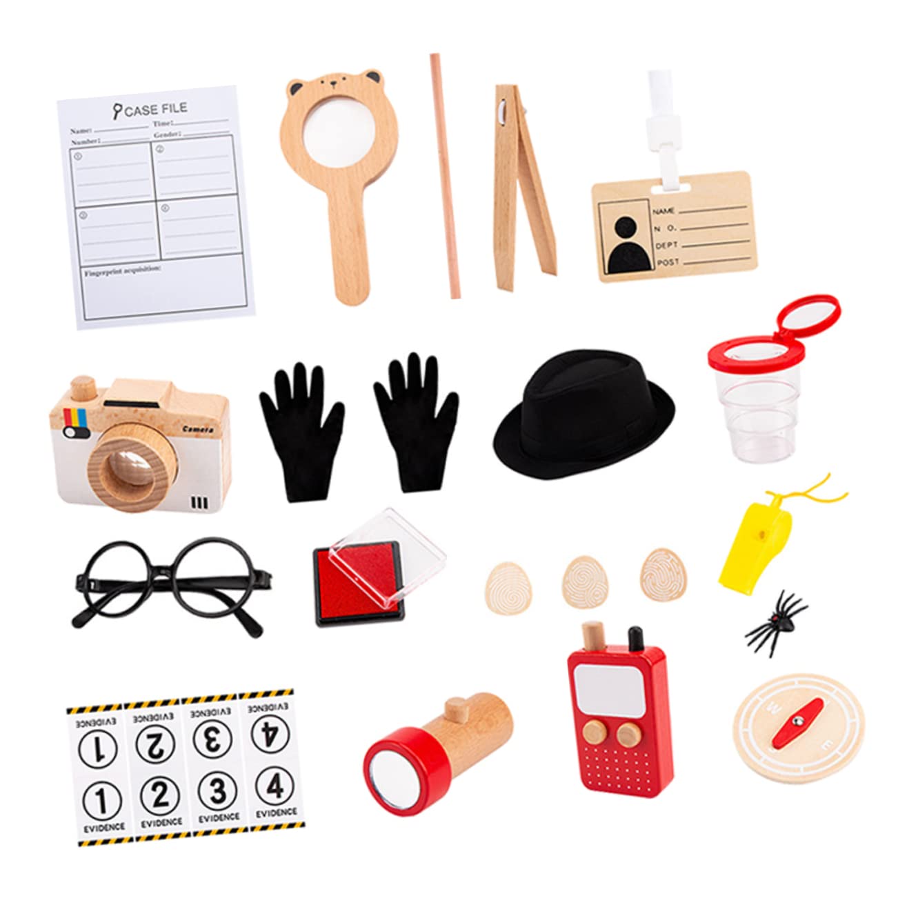 Vaguelly Detective Cosplay Kit for Kids - Wooden Toy Set with Costume Accessories & Suitcase - Perfect for Role Play, Dress Up, and Pretend Play Games
