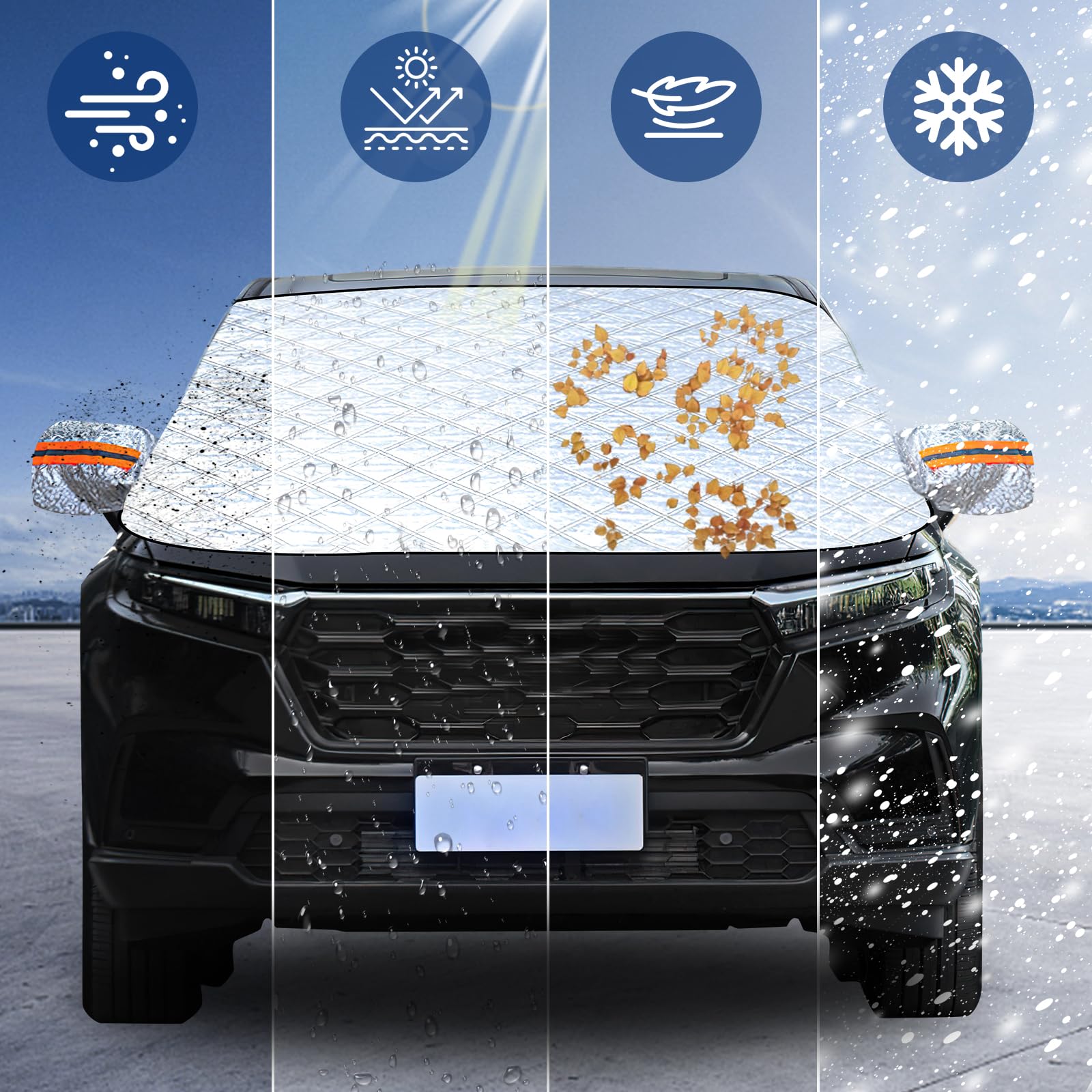 **Heavy Duty Windshield Cover for Ice and Snow Protection - Universal Fit for Cars, Trucks, SUVs & Vans with Side Mirror Covers | Winter Car Accessories for Extreme Weather**    *(Perfect for Overnight Parking, Snow Storms, and Freezing Temperatures to Keep Your Windshield Clear and Frost-Free)*