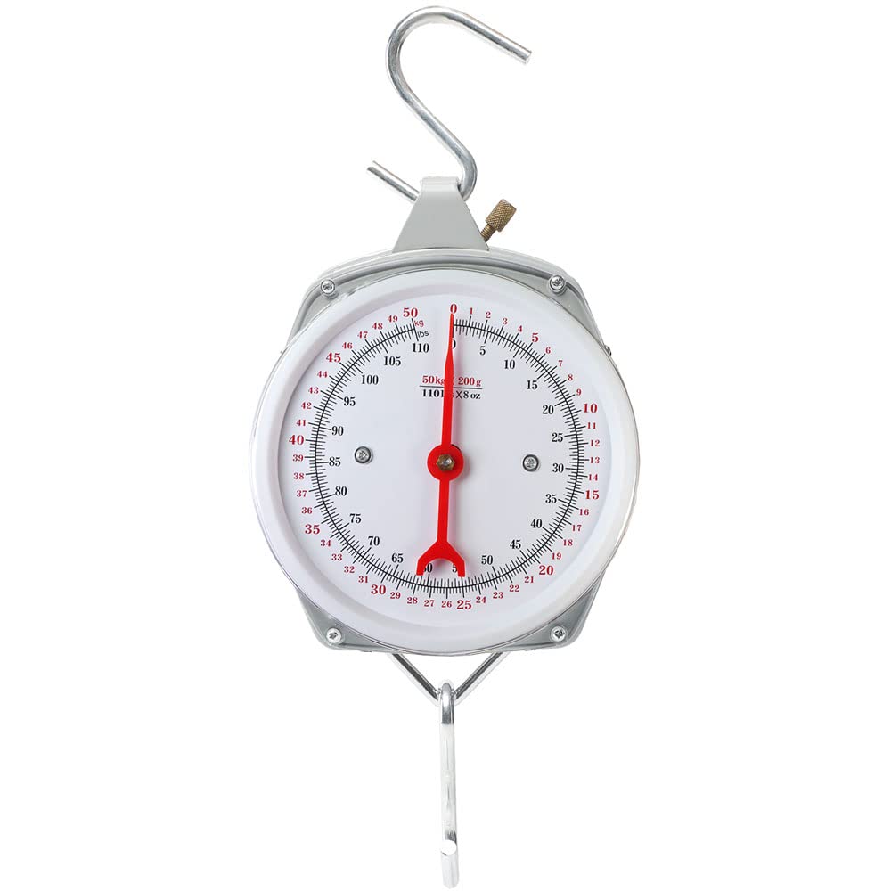 110lbs Industrial Spring Hanging Dial Scale - Heavy Duty Mechanical Hanging Scale for Kitchen, Fishing, Luggage & Travel - Perfect for Weighing Groceries, Fish Catch & Suitcases