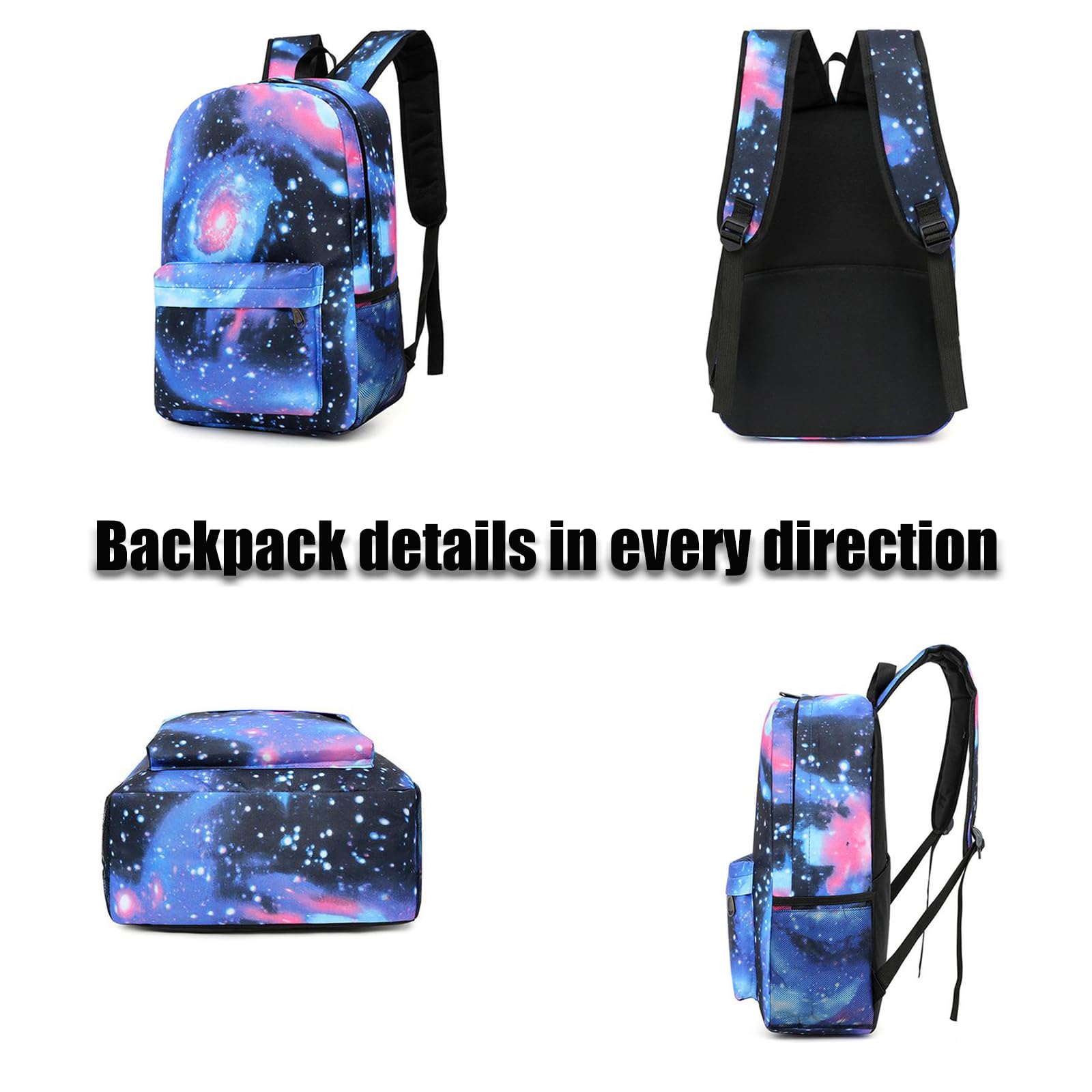 3-Piece Panda Print Backpack Set for Boys & Girls - 17 Inch School Book Bag with Lunch Box & Pencil Pouch - Cute Black Panda Design for School, Travel & Sports Activities