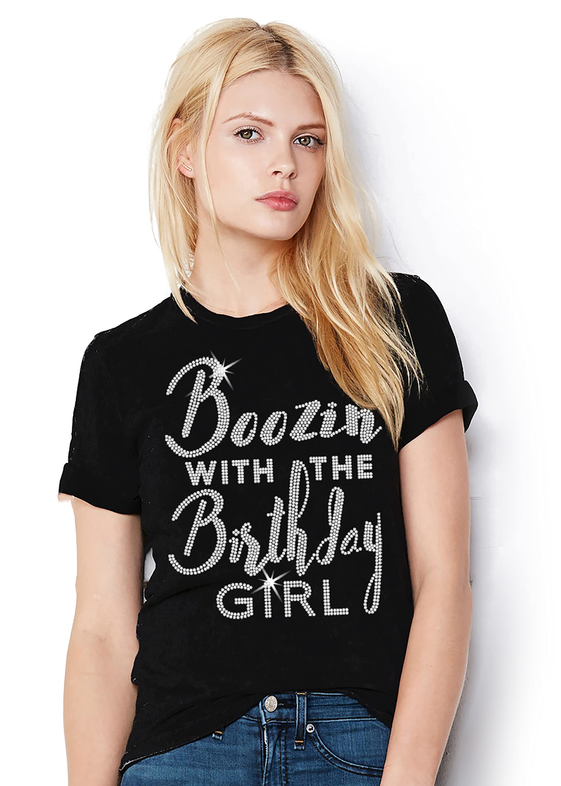 Birthday Shirts for Women - Crystal Rhinestone Birthday Squad T-Shirts - Women's Birthday Tops for Party, Celebration & Girls Night Out