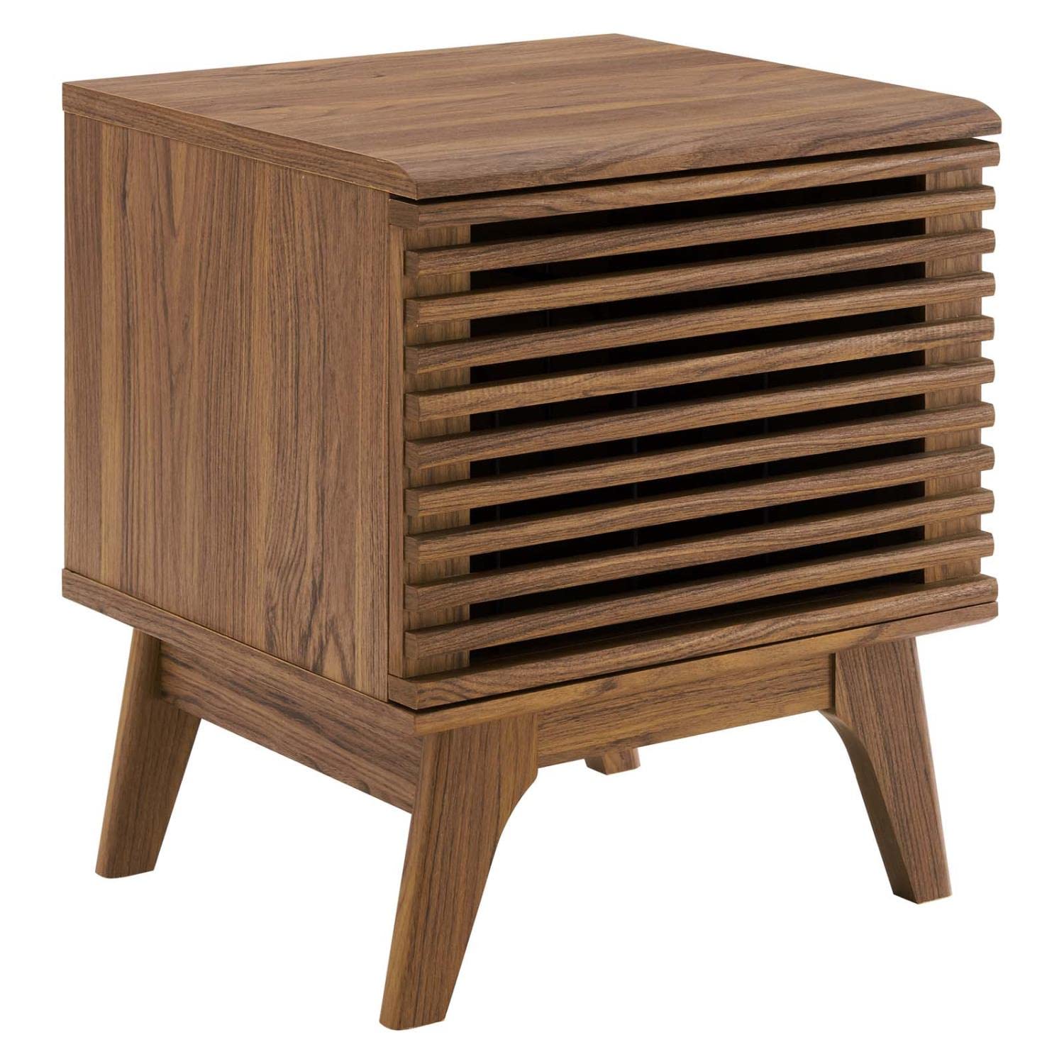 Modway Render Mid-Century Modern 19 Inch Walnut Vinyl Record Display Stand - Perfect for Record Collections, Living Room Decor & Vintage Music Displays