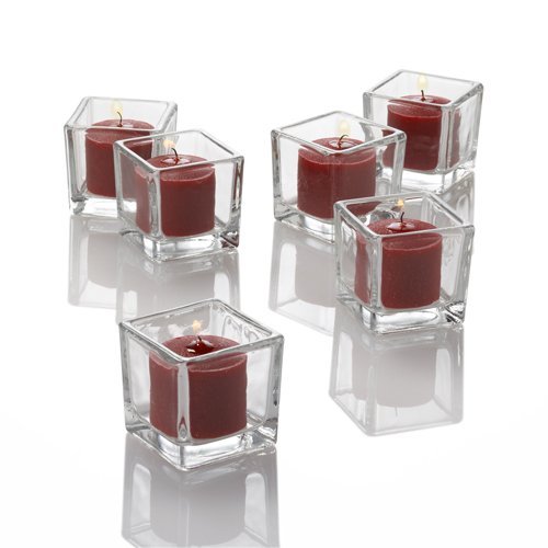 Richland Set of 72 Eastland Square Votive Holders & 72 Red Unscented Votive Candles - Bulk Wedding, Party, Home Decor, and Holiday Lighting Supplies for Table Centerpieces, Romantic Ambiance, and Special Events