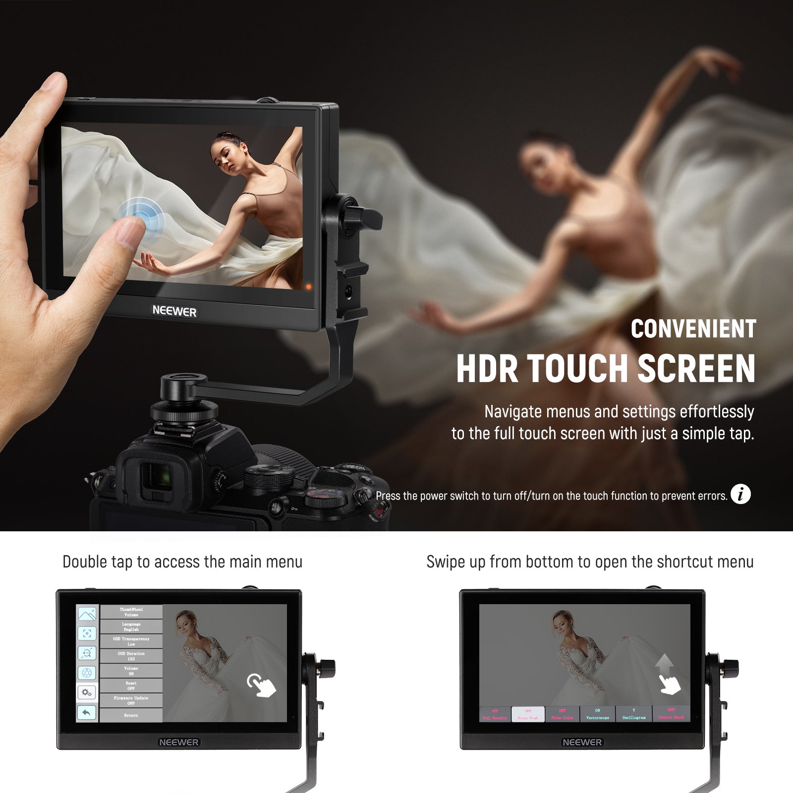 NEEWER F500 5.5 Inch Camera Field Monitor with HDMI Input - On-Camera LCD Screen for DSLR & Mirrorless Cameras - Perfect for Filmmaking, Photography & Video Production