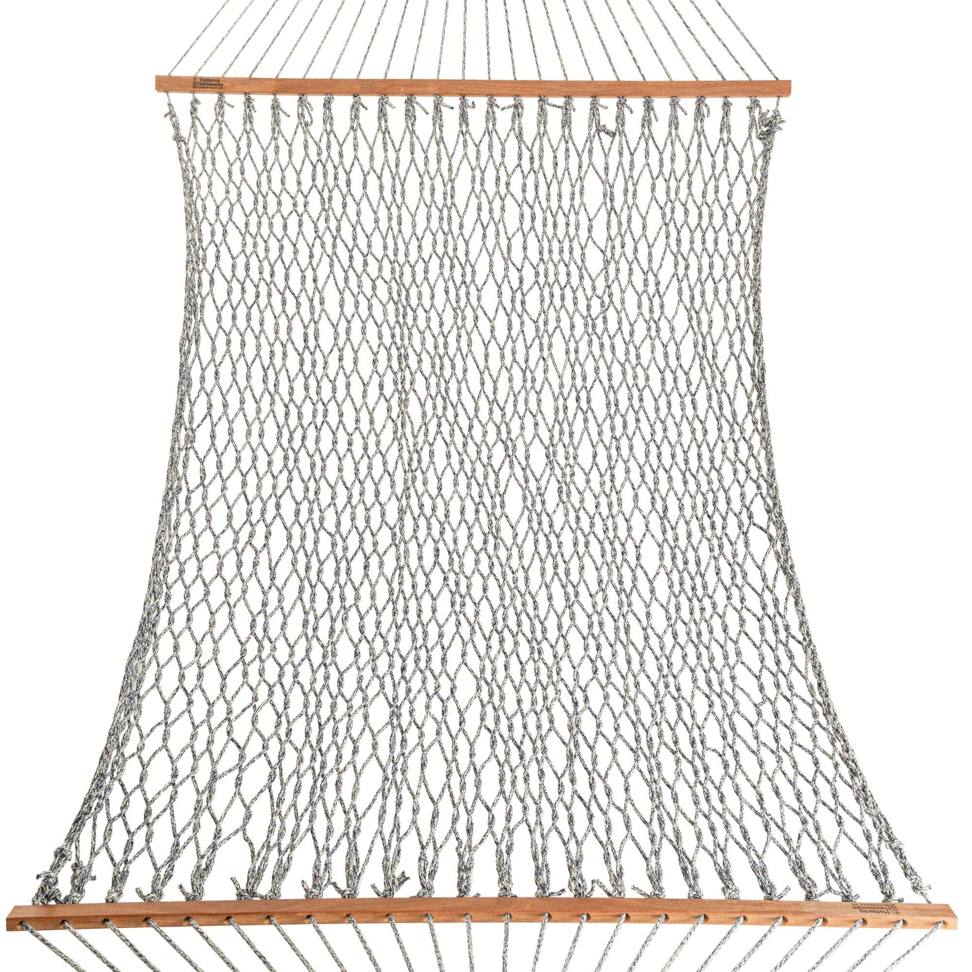 Premium Handwoven Hatteras Hammocks - 13 ft. x 60 in Navy Oatmeal Heirloom Tweed Duracord Rope Hammock with Free Extension Chains & Tree Hooks, 450 LB Weight Capacity - Perfect for Backyard, Patio, Beach & Camping - Made in USA