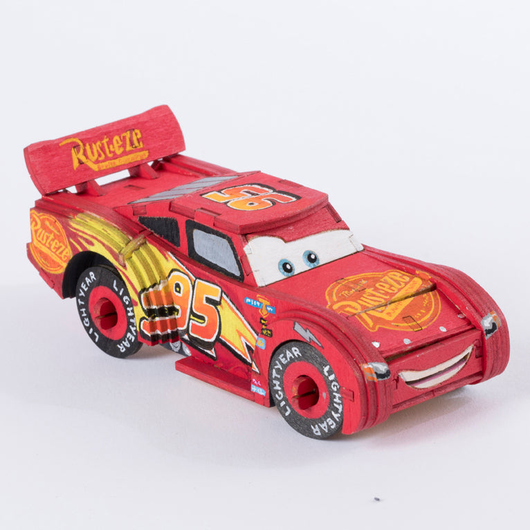 Disney Pixar Cars 3 Lightning McQueen 3D Wood Model Kit with Book - DIY Building Toy for Kids, Perfect for Birthday Gifts & STEM Learning Activities