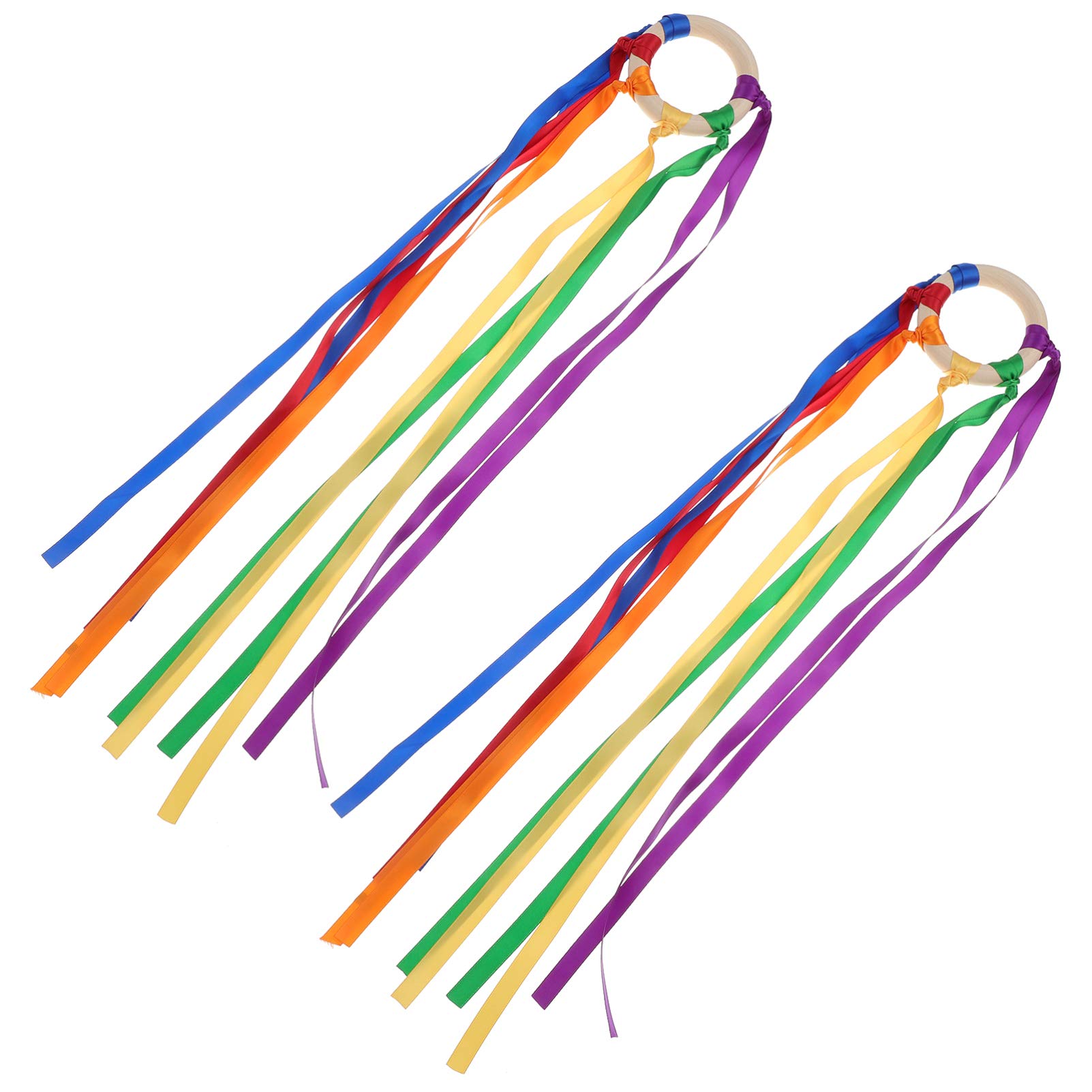 NUOBESTY 2 Pack Rainbow Ribbon Hand Kites - Colorful Sensory Dance Streamer Toys for Kids, Toddlers - Outdoor Play, Birthday Party Favors, Preschool Movement Activities, Autism Therapy Tools