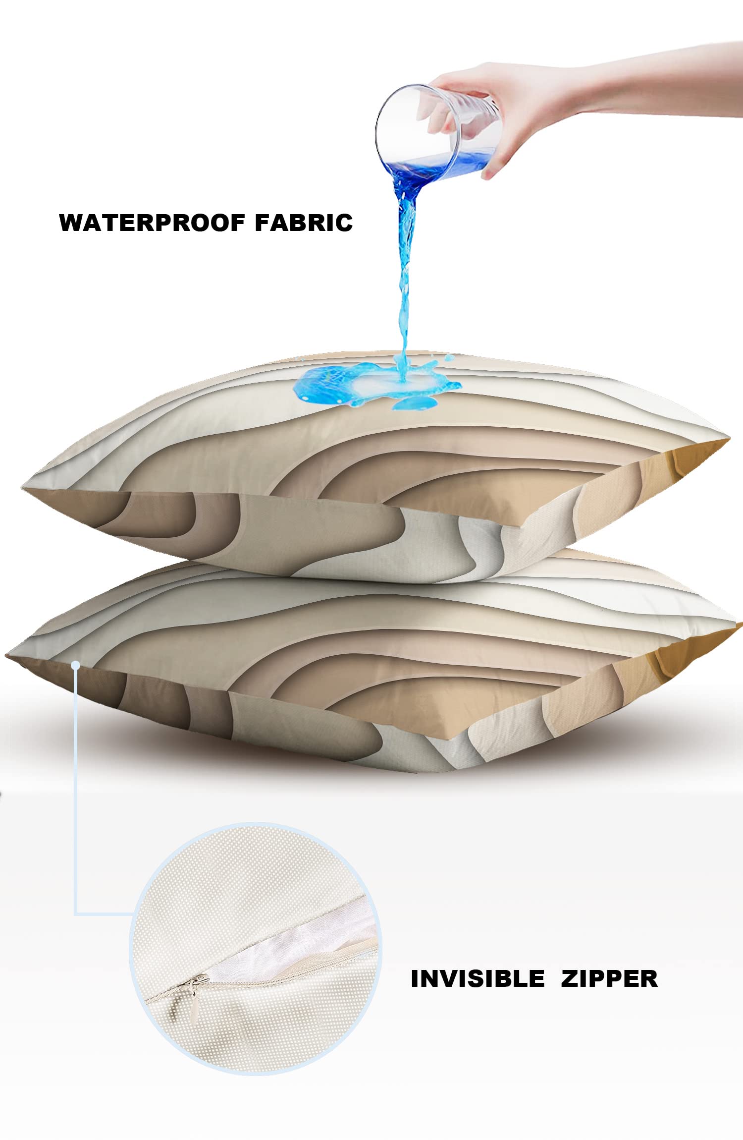 Waterproof Outdoor Throw Pillow Cover Set of 2 - Brown Modern Geometric Lumbar Pillowcases 20x20 Inches - Abstract Beach & Patio Decor for Couch, Garden, Poolside & Porch Furniture