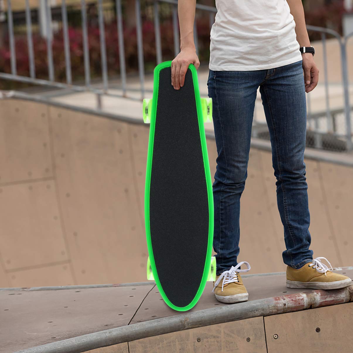 LED Light Up Skateboard for Girls & Kids - Wooden Short Fish Board with Frosted Deck & ABS Wheels - Fun Glow in the Dark Skateboard for Street Riding, Night Cruising & Outdoor Play