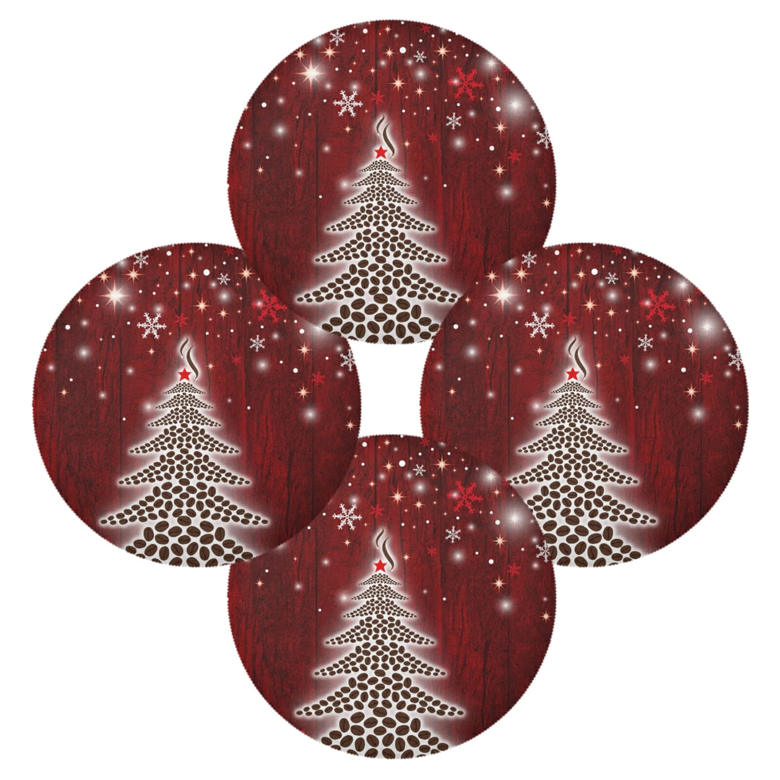 WIHVE 15.4 Inch Round Placemats Set of 4 - Christmas Tree Snowflake Design for Dining Table, Kitchen Decor | Holiday Dinner Party, Family Gathering, Festive Home Decor