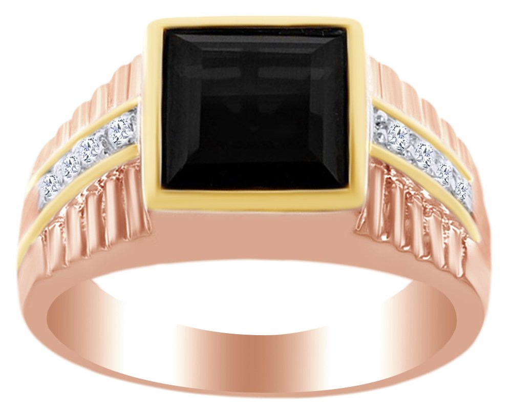 5.89 Ct Square Cut Black Cubic Zirconia & White Topaz Men's Ring in 14k Gold Over Sterling Silver - Elegant Two-Tone Jewelry Gift for Him - Perfect for Weddings, Anniversaries, and Special Occasions