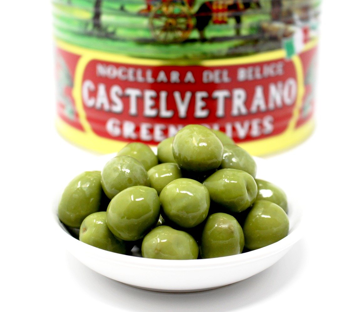 Partanna Whole Castelvetrano Olives - Authentic Sicilian Olives from Italy - Premium Handpicked Imported Italian Green Olives - 5.5 LB (88oz) Can - Perfect for Salads, Charcuterie Boards & Mediterranean Recipes