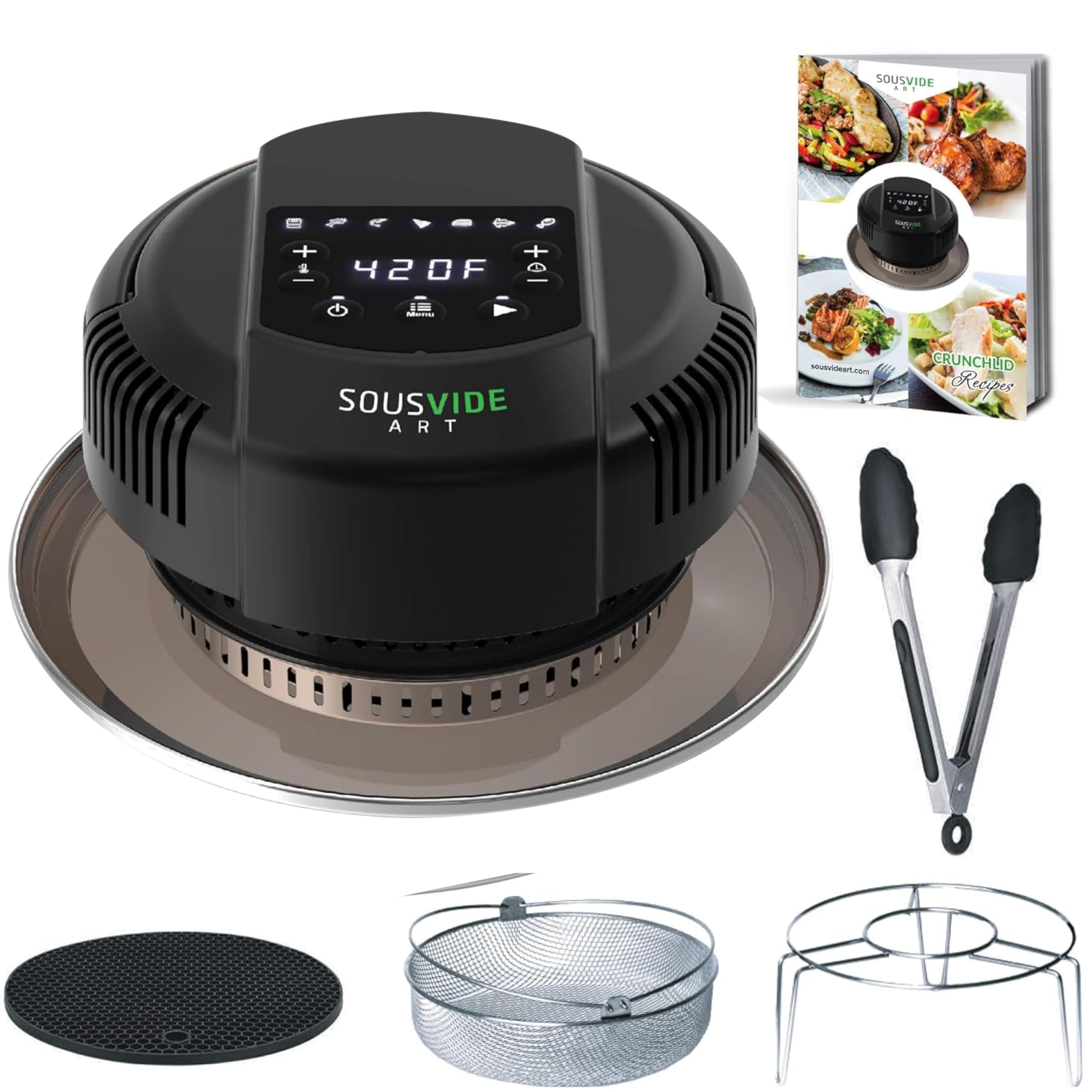 **Air Fryer Lid for 6 Qt & 8 Qt Pressure Cookers - Glass Lid with Accessories Kit (Basket, Rack, Cookbook) - Perfect for Healthy Frying, Roasting & Baking at Home**