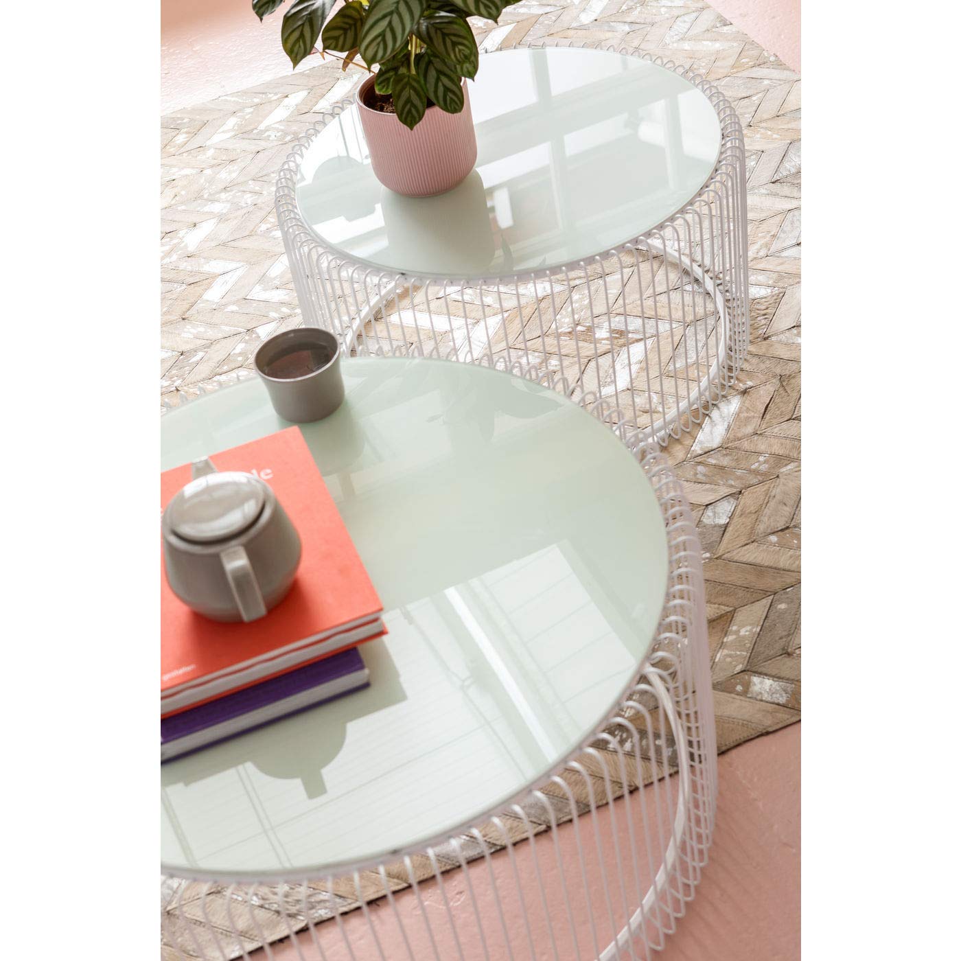 Modern White Glass Coffee Table with Steel Frame - 33.5
