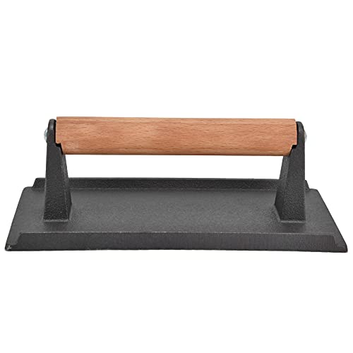 Heavy Duty Cast Iron Bacon Press & Grill Press with Wooden Handle - Perfect for Steaks, Burgers, Paninis on Grills, Griddles & Stovetops - Ideal for BBQ, Camping & Home Cooking