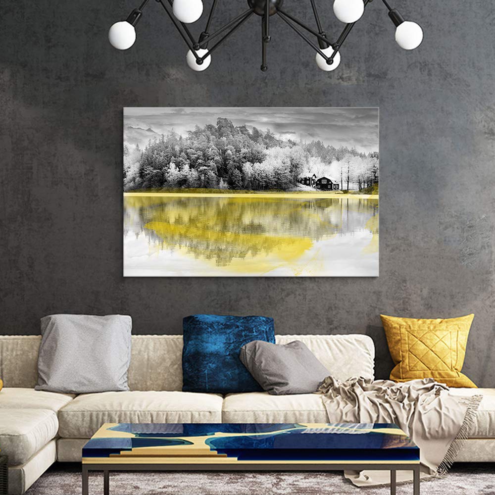 Black and White Scenery Canvas Wall Art - 32x48 Inch Framed Painting Print for Bedroom, Living Room Decor | Modern Home Wall Decorations | Perfect for Housewarming Gifts & Interior Design