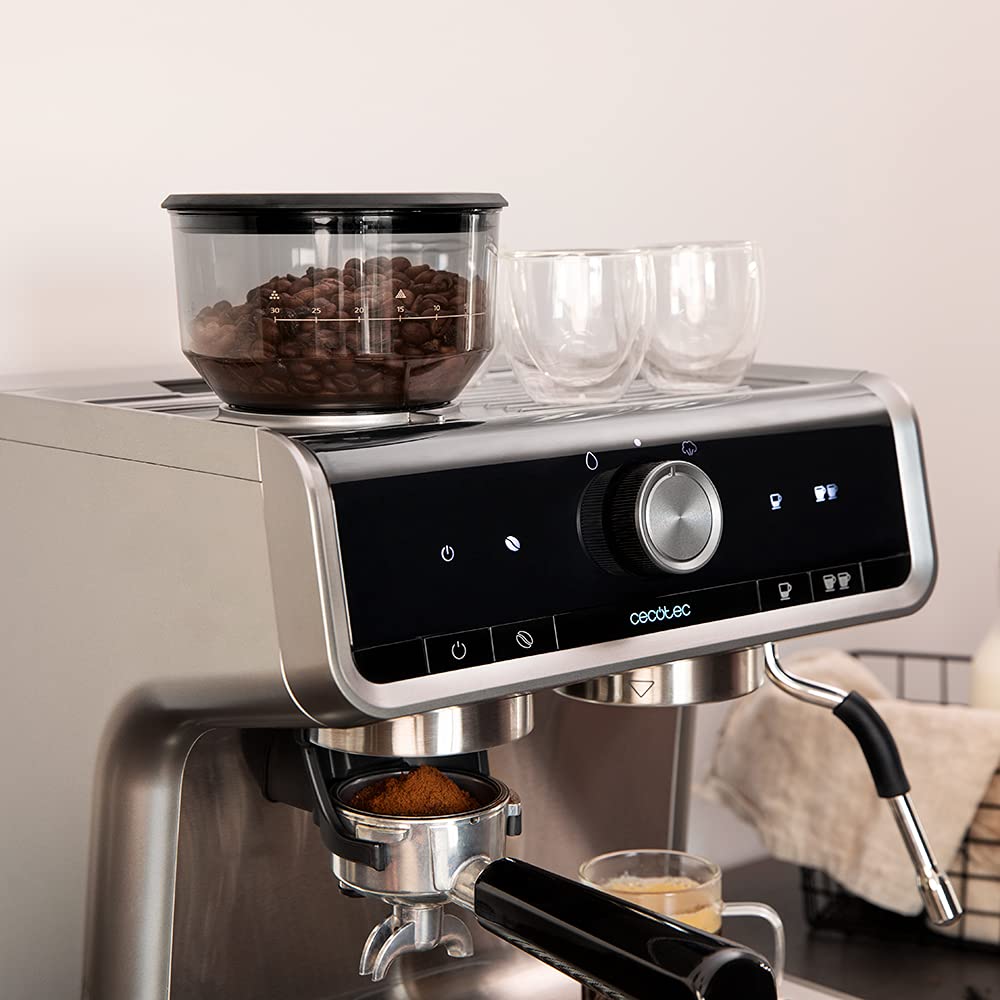 Cecotec Power Espresso 20 Bar Coffee Machine with Dual Spout, 1550W, 250g Bean Hopper, 30-Level Grinder, Thermoblock, 2.5L Water Tank - Black Stainless Steel | Perfect for Home Baristas & Espresso Lovers
