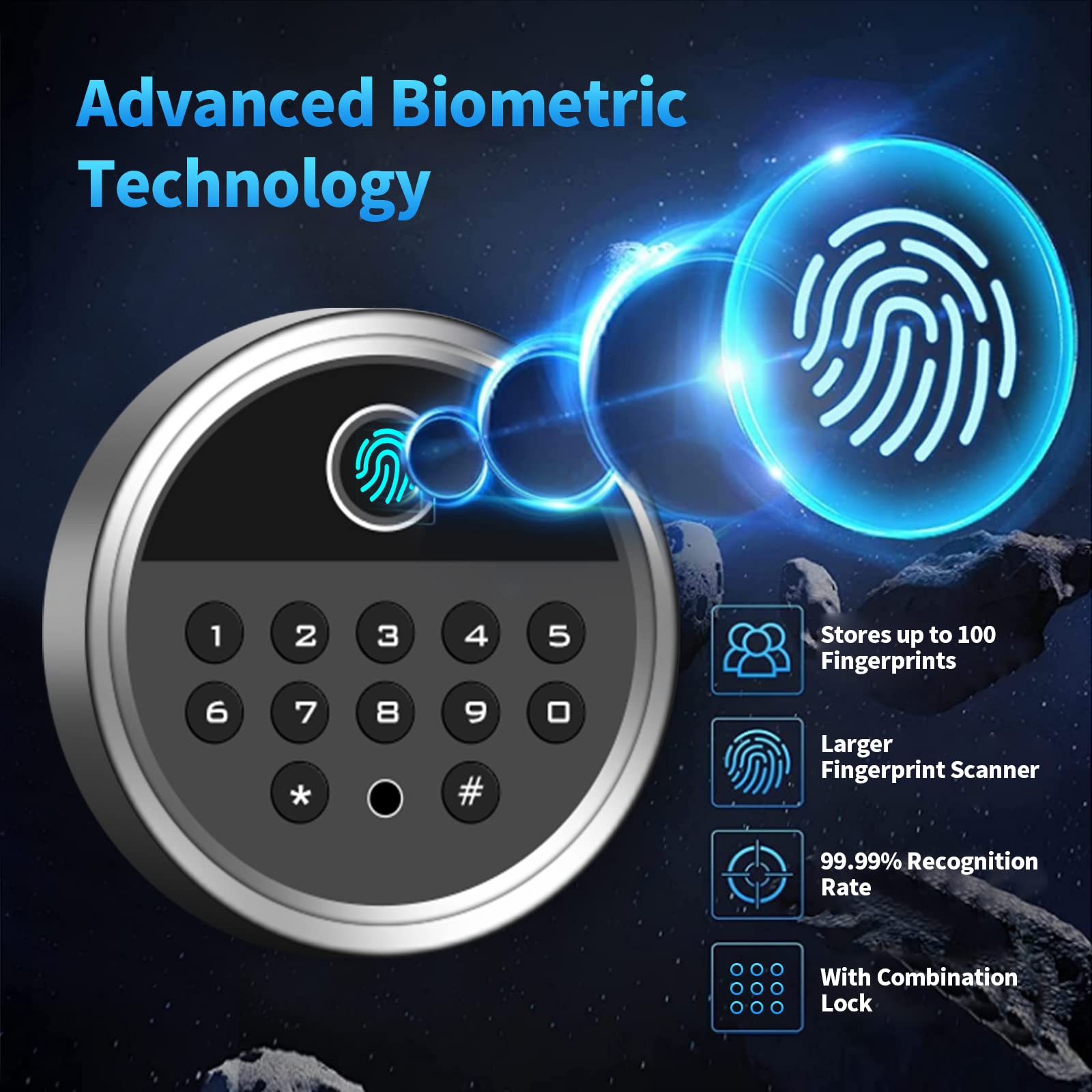 2025 New Fireproof Biometric Gun Safe for Home - Heavy Duty Anti-Theft Rifle & Pistol Safe with 3 Handgun Pockets, Removable Shelf & Silent Mode - Perfect for Bedroom, Closet or Office Security Storage