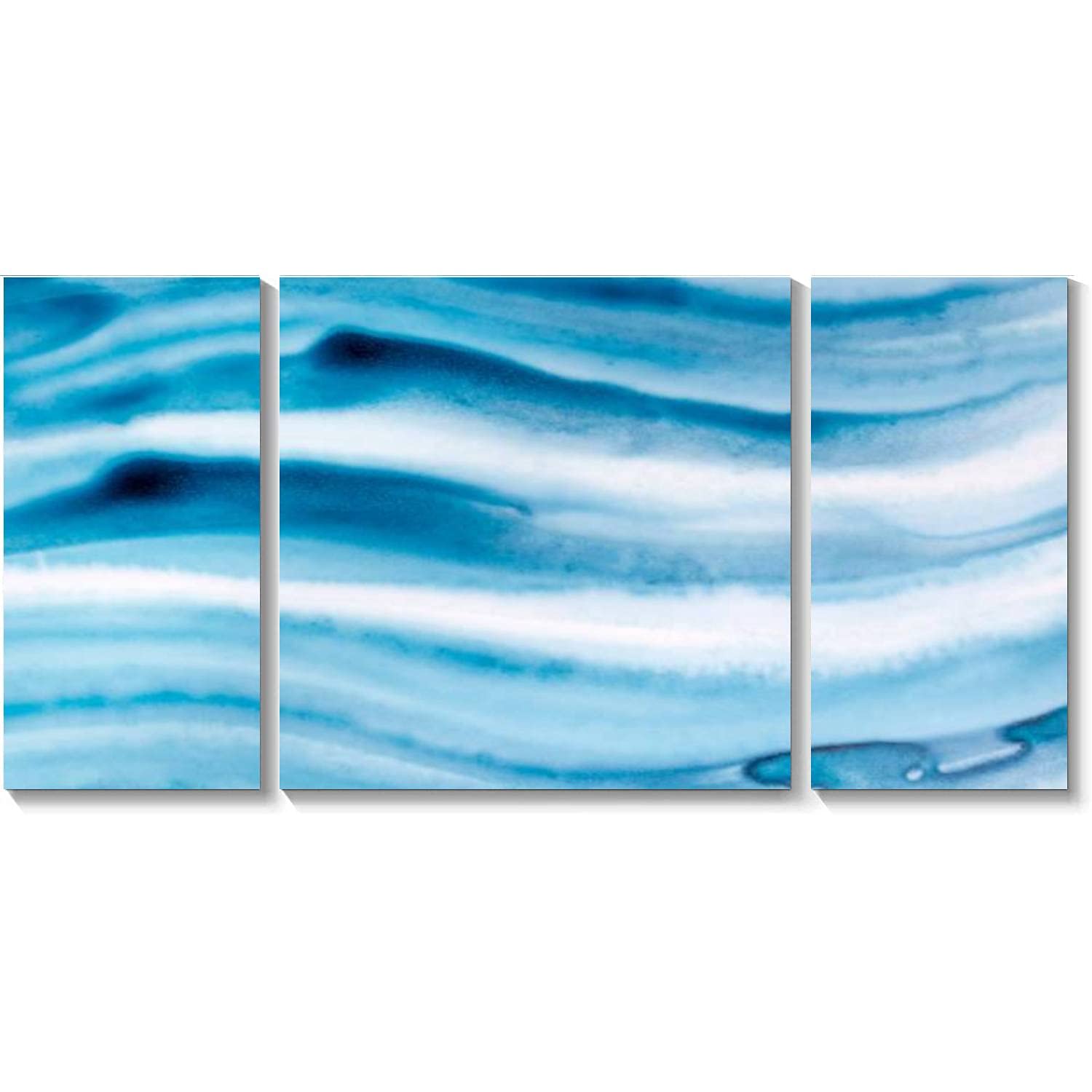 3 Panel Canvas Wall Art - Abstract Watercolor Background with Blue Waving Brush Strokes, Framed Print Painting for Living Room & Bedroom Decor | Ready to Hang | Perfect for Modern Home & Office Wall Decor