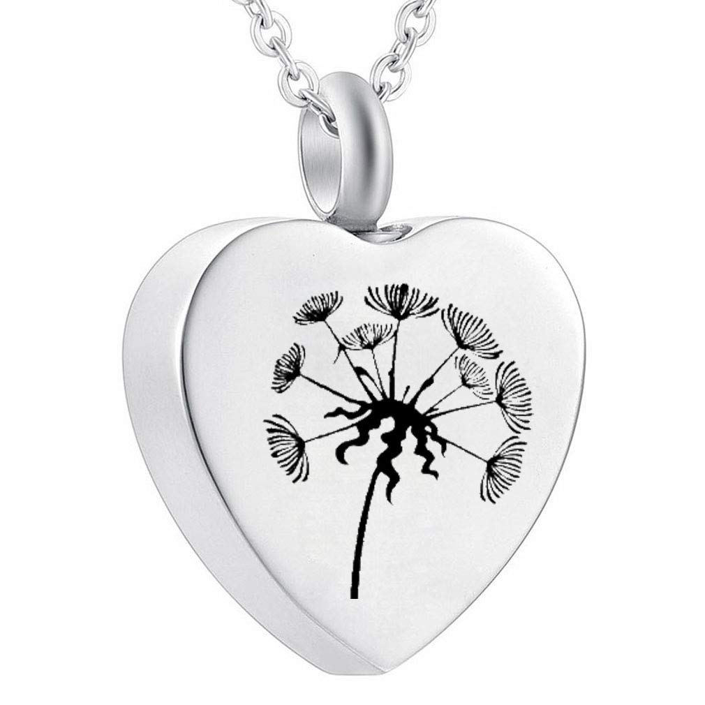 Silver Heart Dandelion Urn Necklace for Ashes - Cremation Jewelry Memorial Keepsake Pendant with Funnel Kit | Perfect for Honoring Loved Ones, Memorial Services & Everyday Wear