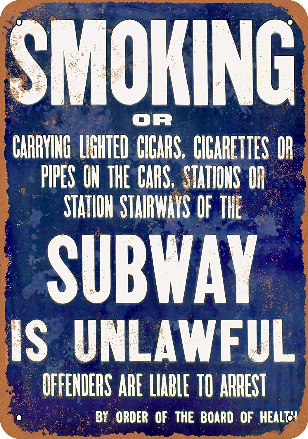 No Smoking in The New York Subway Vintage Metal Tin Sign 8x12 - Retro Wall Decor for Bar, Man Cave, Garage & Office