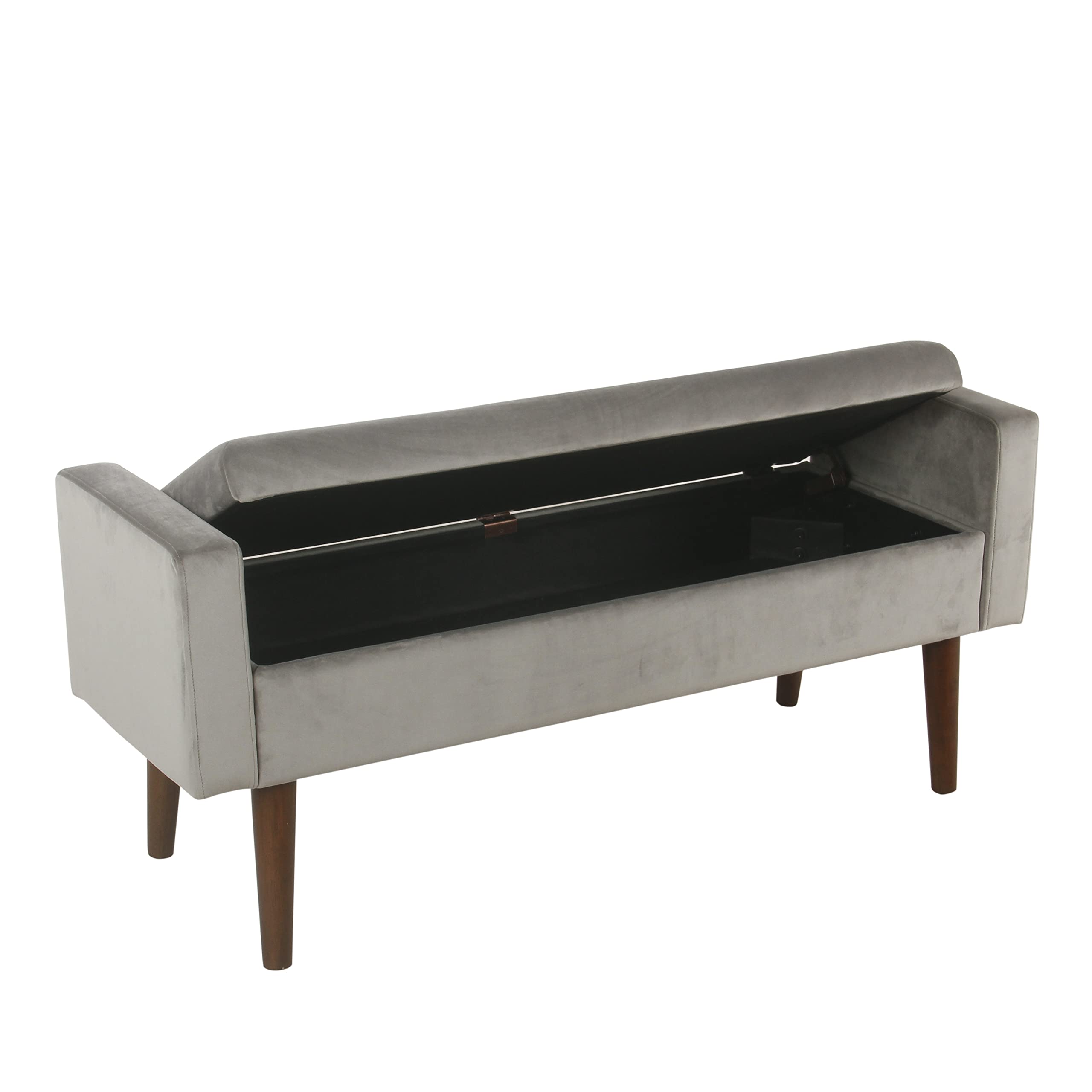 Modern Velvet Storage Ottoman Bench - Gray for Living Room & Bedroom Decor