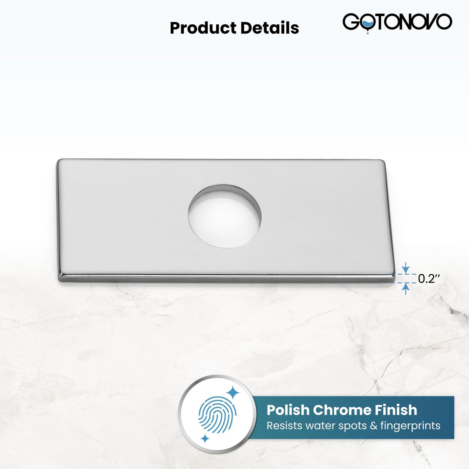 Gotonovo 6 Inch Rectangle Deck Mount Faucet Plate - Polished Chrome Hole Cover Escutcheon for Kitchen & Bathroom Sink (Fits 1-Hole or 3-Hole 4-Inch Centerset) - Perfect for Upgrading Sink Appearance & Preventing Water Damage