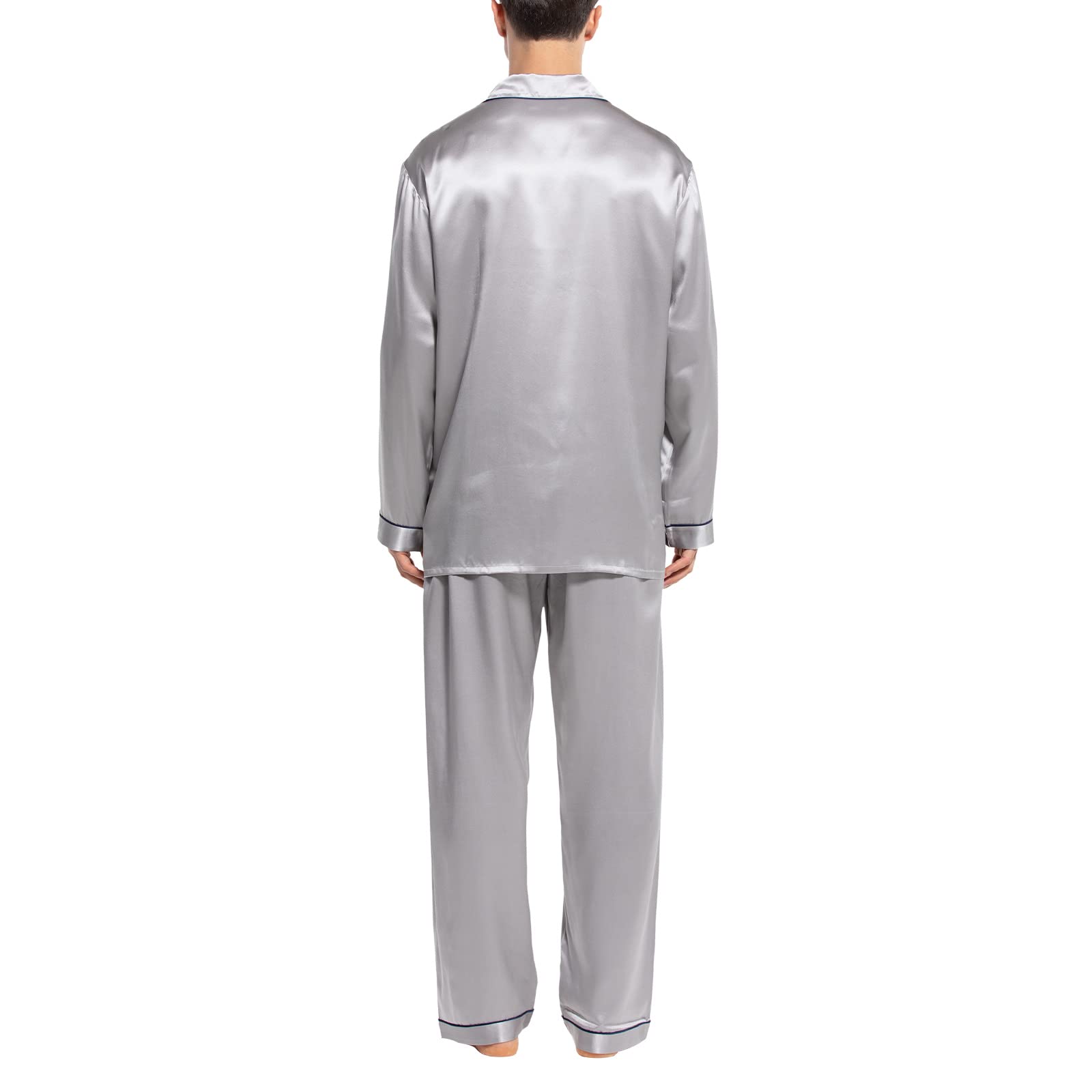 Luxury Men's Silk Pajamas Set - 2PC Long Sleeve Button-Down Sleepwear for Men | Soft & Breathable Silk PJs for Lounge, Sleep & Relaxation at Home