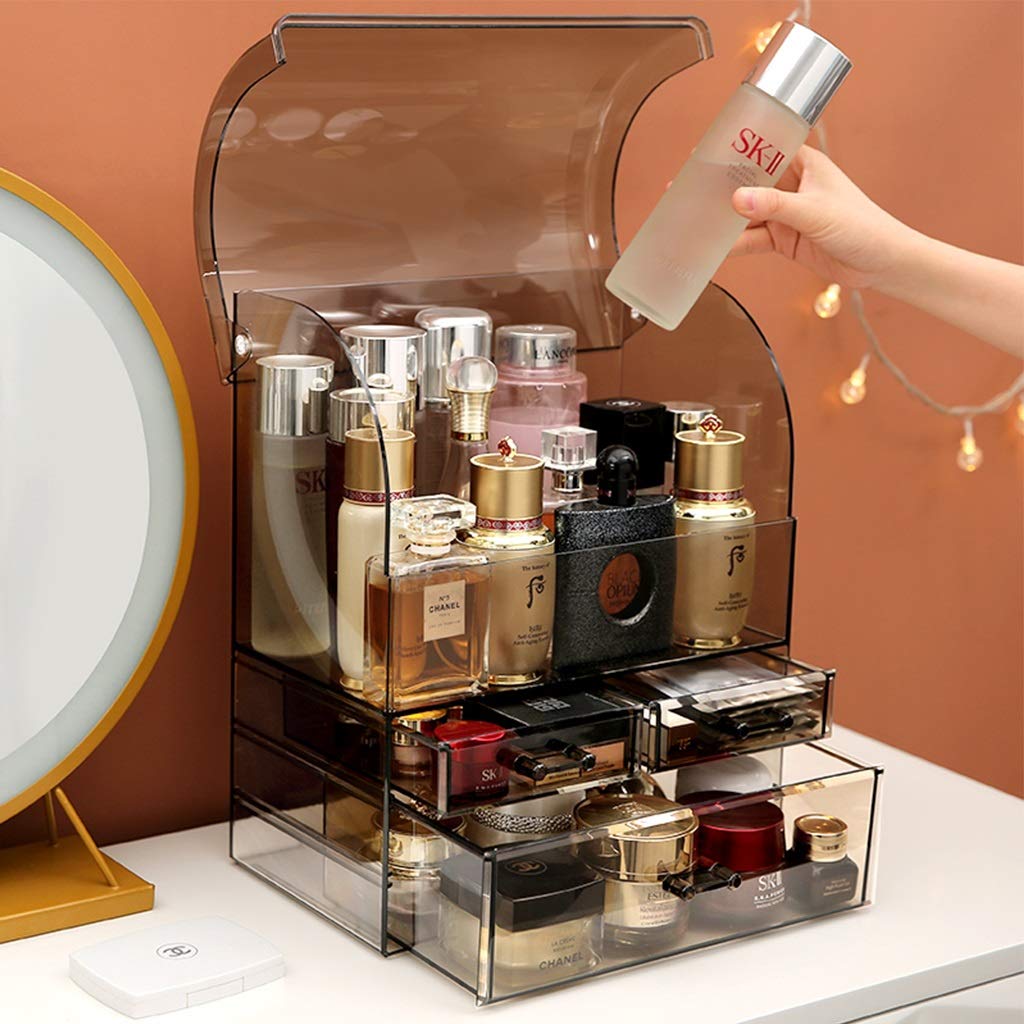 Clear Acrylic Makeup Organizer with Drawers - Dustproof Cosmetic Storage Box for Vanity & Bathroom Counter | Perfect for Skincare, Makeup Brushes & Beauty Products Organization