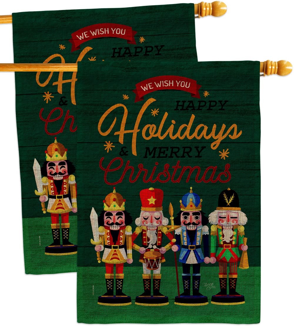 Breeze Decor Nutcracker Holiday House Flag - 2 Pack Winter Christmas Decor with Santa, Reindeer & Snow - Double-Sided Outdoor Yard Banner for Garden, Porch & Seasonal Display - Made in USA - Perfect for Christmas Gifts, Winter Home Decor & Festive Outdoor Decorations