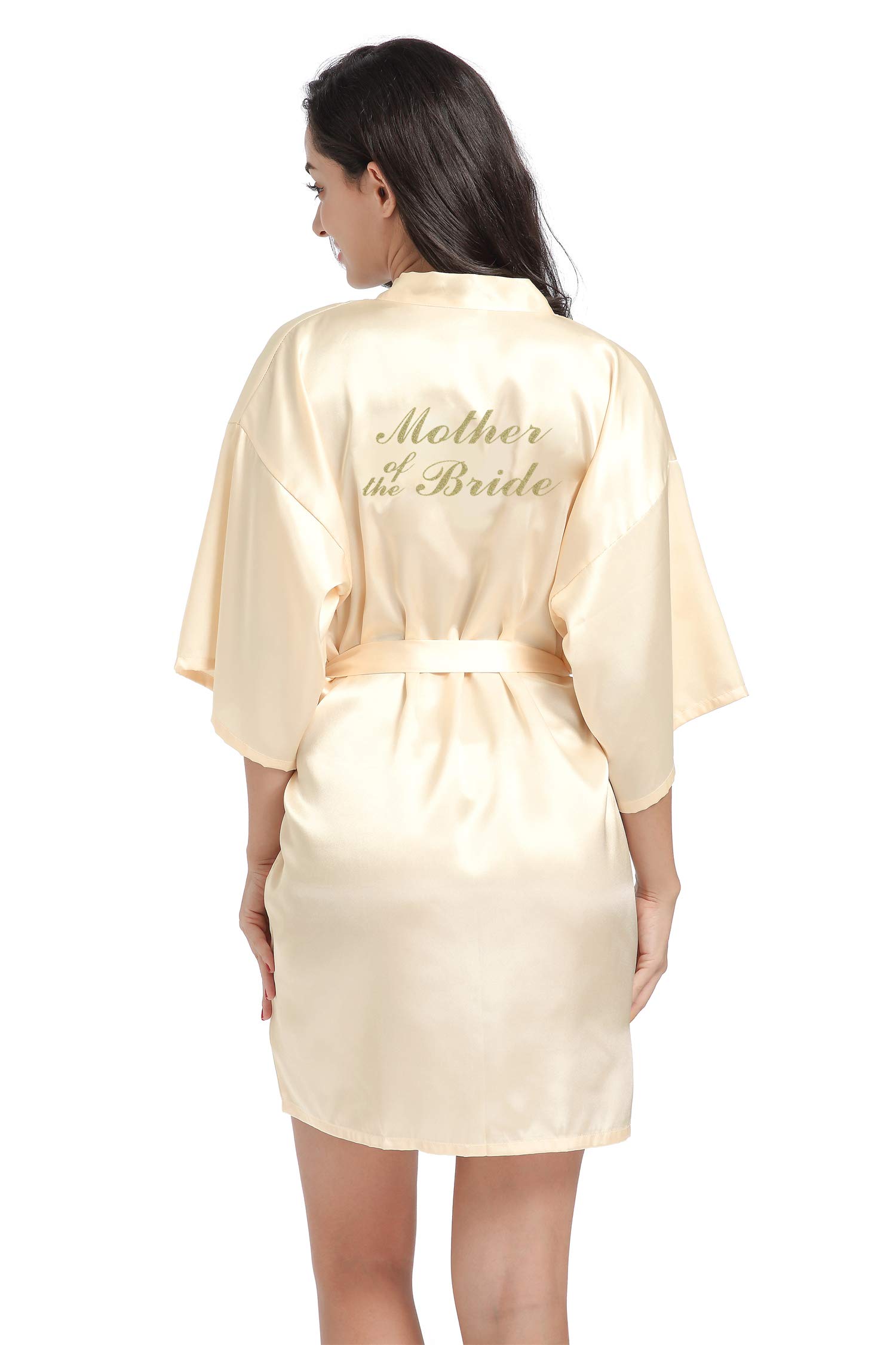 DF-deals Women's Satin Kimono Robe - Elegant Short Bridal Robe with Gold Glitter for Bride & Bridesmaids | Perfect for Wedding Party, Bridal Shower & Getting Ready Photos