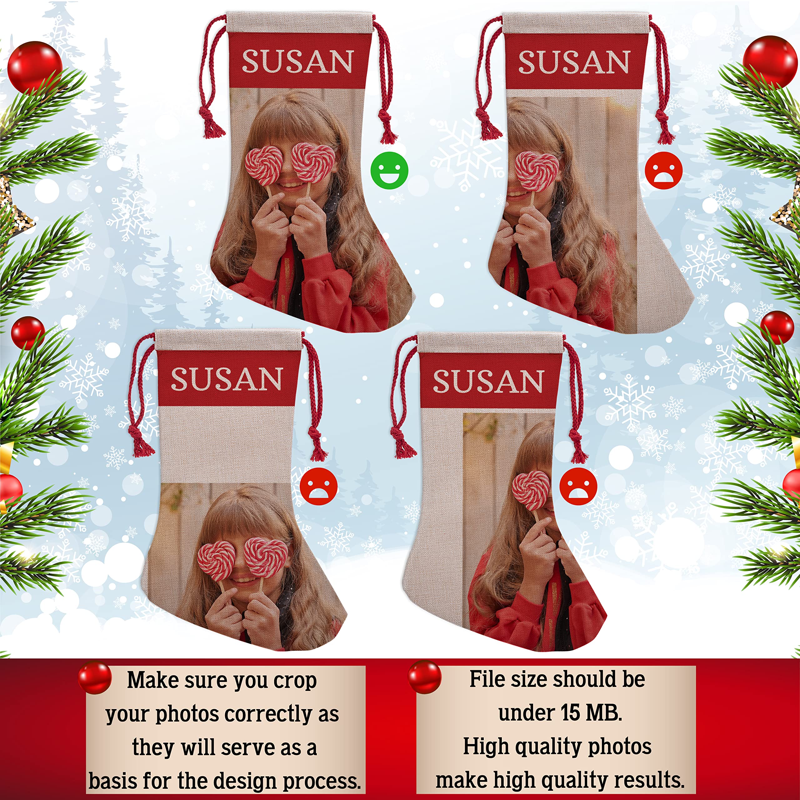Personalized Christmas Stockings with Name & Photo - Custom 16 Inch Holiday Stocking Gifts for Family & Friends | Upload Any Picture | Funny Xmas Fireplace Decorations for Home, Office & Christmas Party Decor