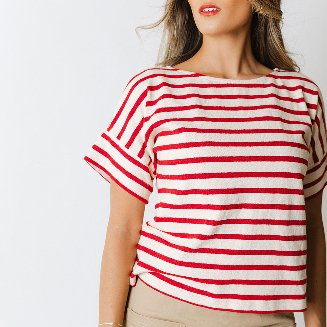 Boss Tee - Premium Men's Striped T-Shirt in Crimson Red | Casual Wear & Street Style Fashion