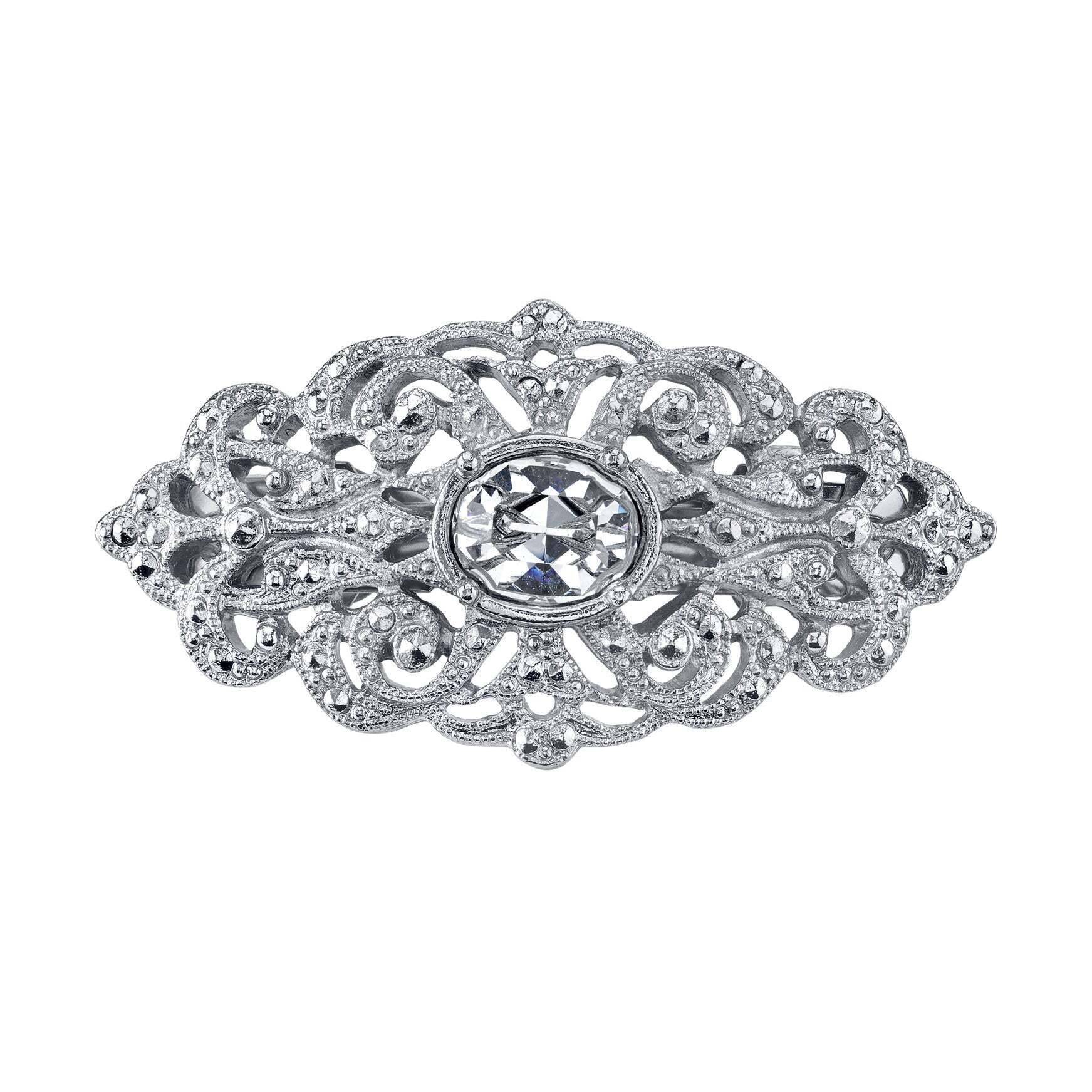 1928 Vintage Bridal Filigree Austrian Crystal Hair Clip Barrette - Elegant Wedding Hair Accessory for Brides, Prom, and Special Occasions