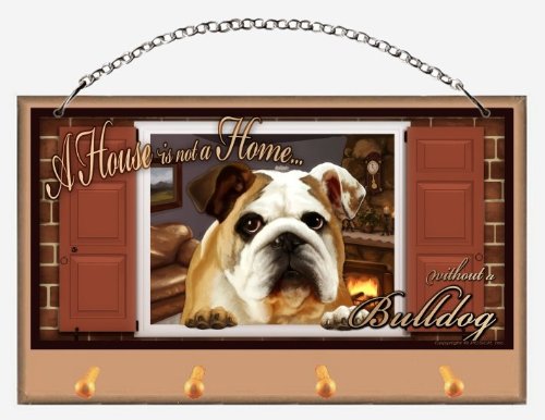 Bulldog Key and Leash Holder - 'Paws on the Windowsill' Wall Art by Scott Rogers - Perfect for Pet Lovers Home Entryway Decor