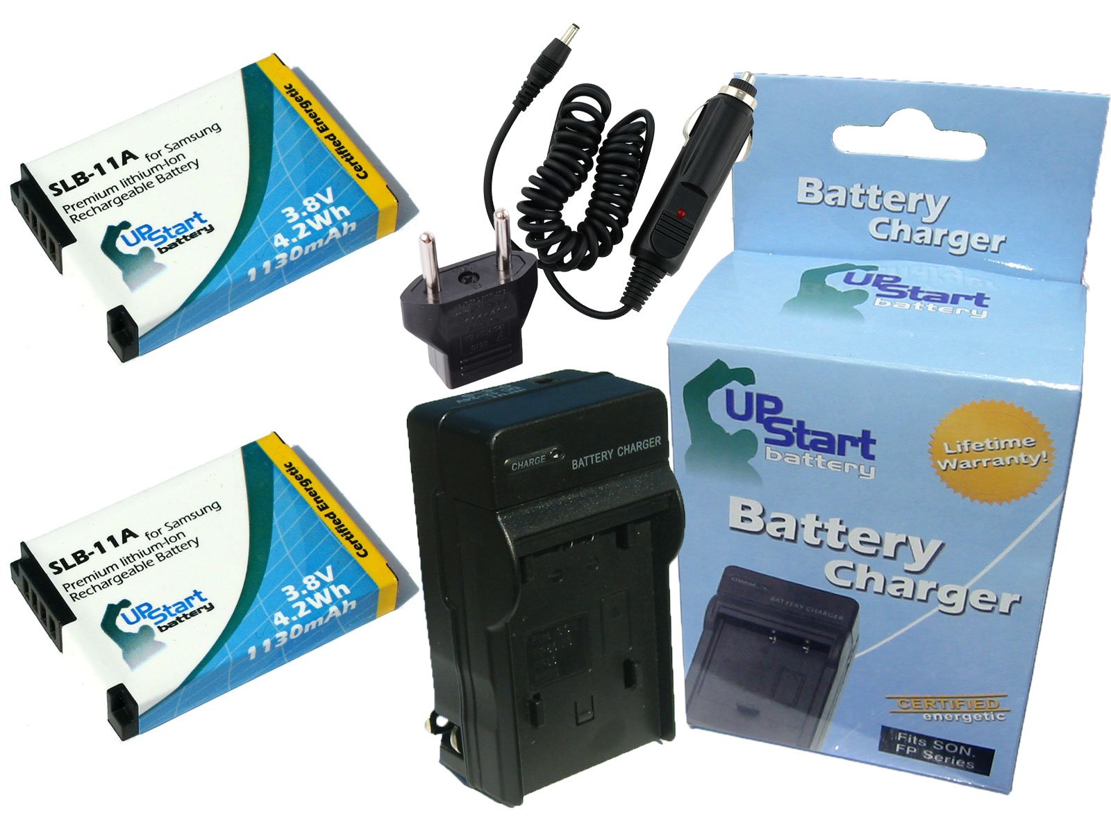 2 Pack Replacement Battery & Charger for Samsung HZ25W Digital Camera - Compatible with SLB-11A (1130mAh 3.8V Li-ion) with Car & EU Adapters - Perfect for Travel Photography, Vlogging, and Outdoor Shooting