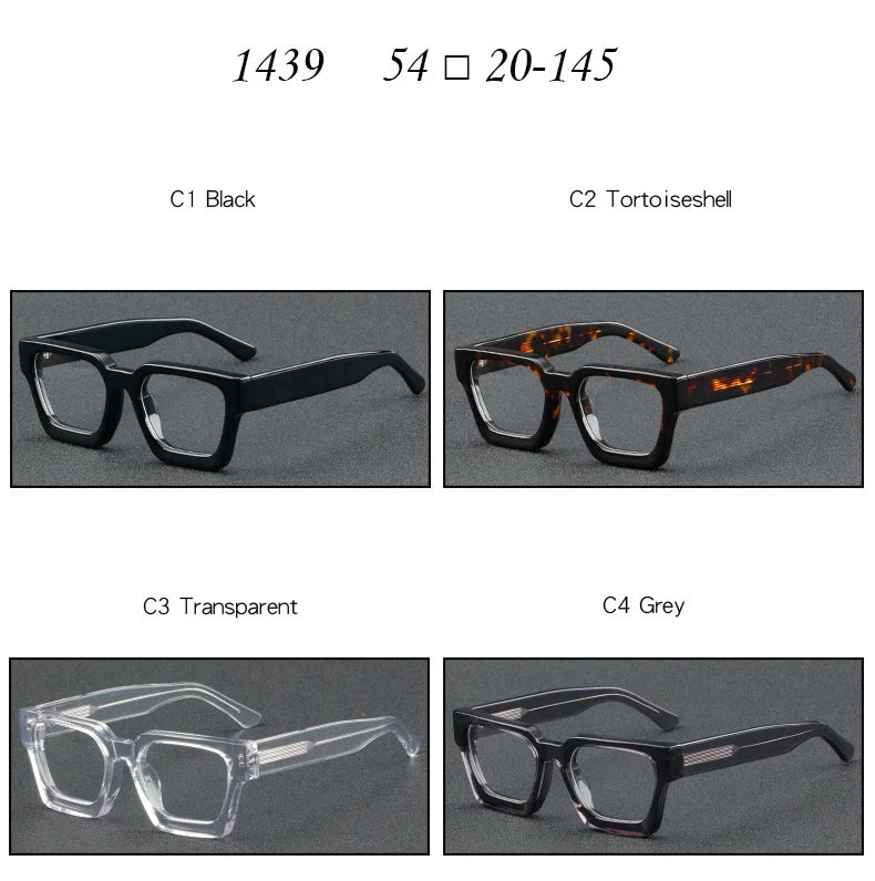 Brightzone Unisex Full Rim Square Thick Acetate Eyeglasses 1439 - Stylish & Durable Frames for Men & Women - Perfect for Reading, Work, and Everyday Fashion