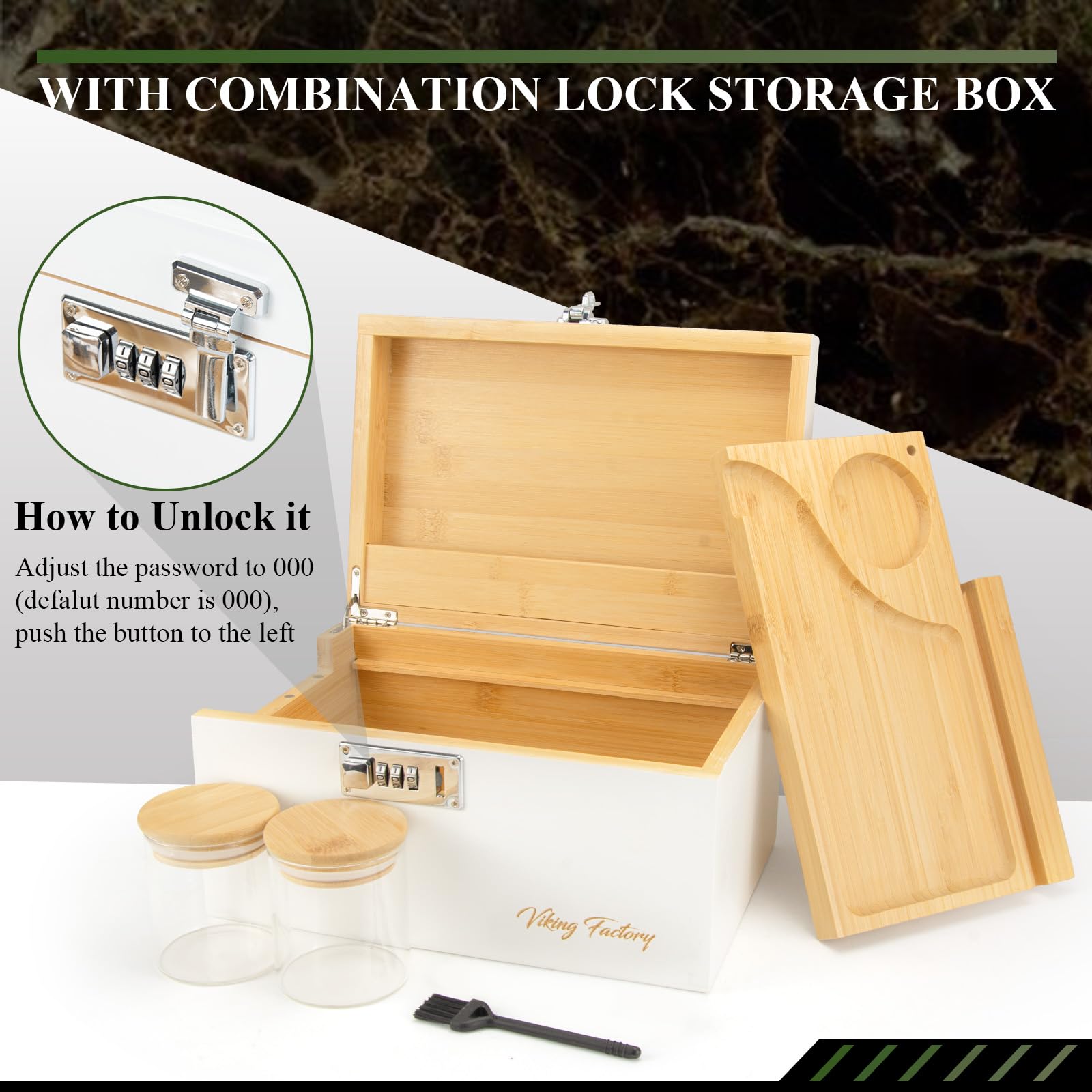 Extra Large Bamboo Gift Box with Combination Lock - Home & Office Storage Organizer for Jewelry, Keepsakes & Essentials | Decorative White Storage Box for Bedroom, Closet & Office Organization
