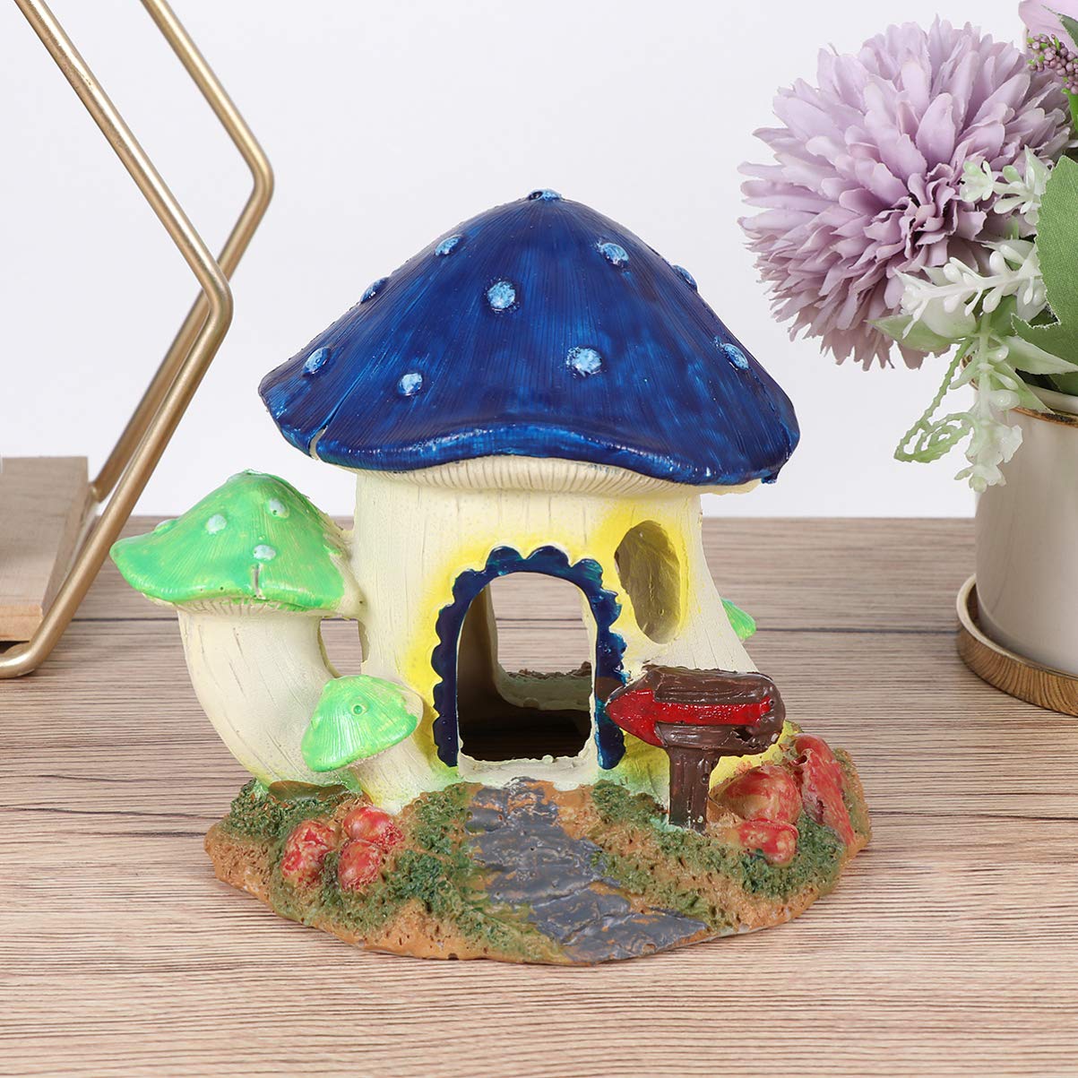 POPETPOP Aquarium Decoration - Resin Mushroom House Fish Tank Ornament for Betta Fish, Shrimp, Turtles | Underwater Hideout & Playhouse | Perfect for Freshwater Tanks, Aquascaping & Aquatic Pet Enrichment