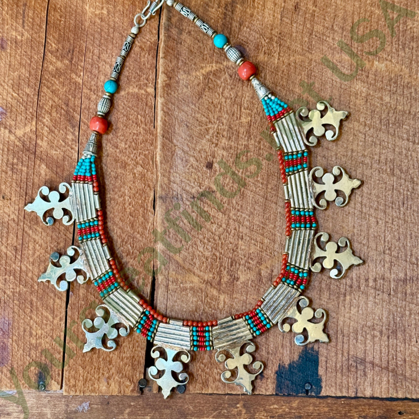 Handmade Tibetan Alpaca Silver Necklace with Turquoise & Coral Beads - Boho Chic Jewelry for Women, Perfect for Festivals, Weddings & Special Occasions