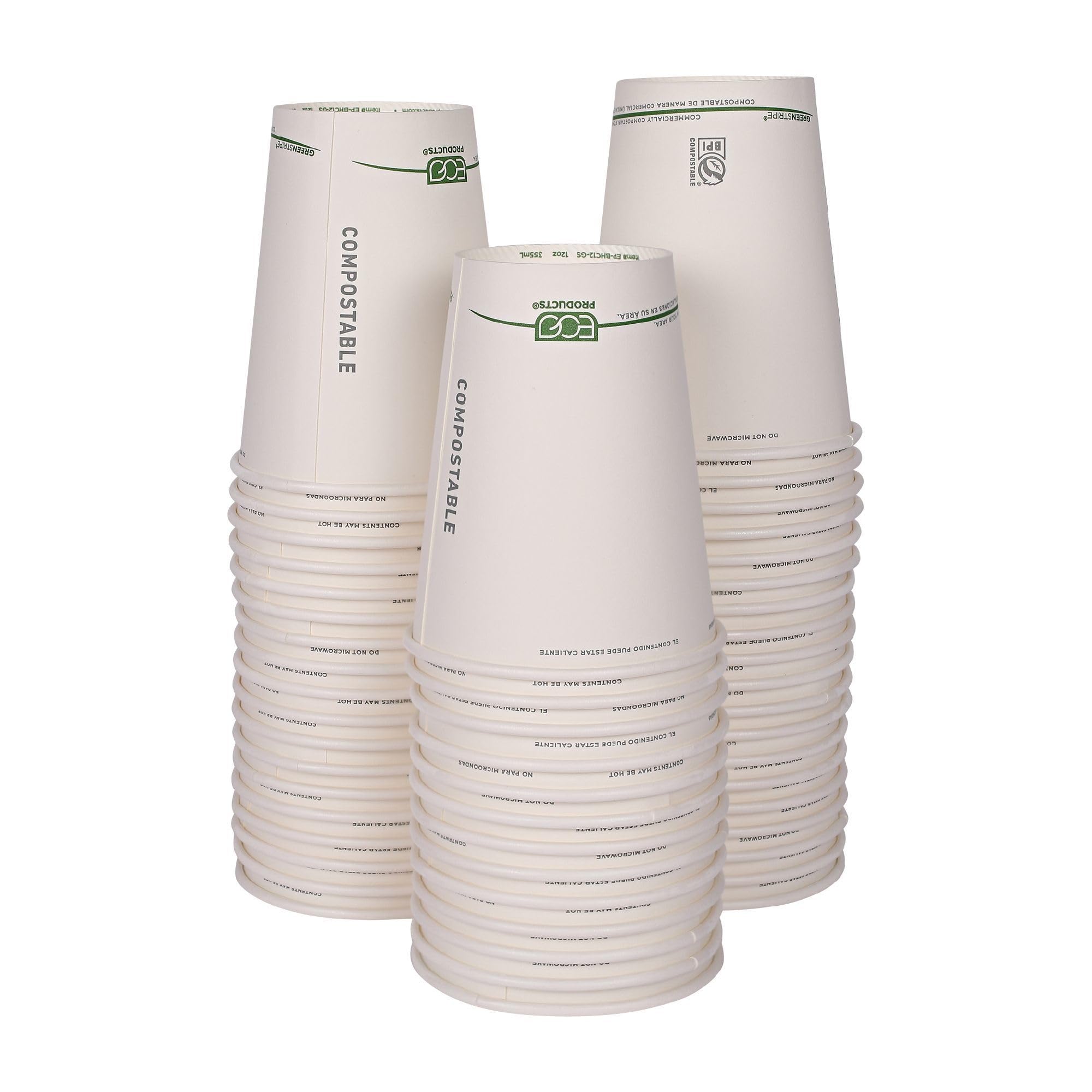 ECO PRODUCTS Compostable 12oz Coffee Cups - 1000 Count Case, White Single Wall Hot Paper Cups with Plant-Based PLA Lining | Biodegradable & Eco-Friendly Disposable Cups for Coffee Shops, Offices, and Events