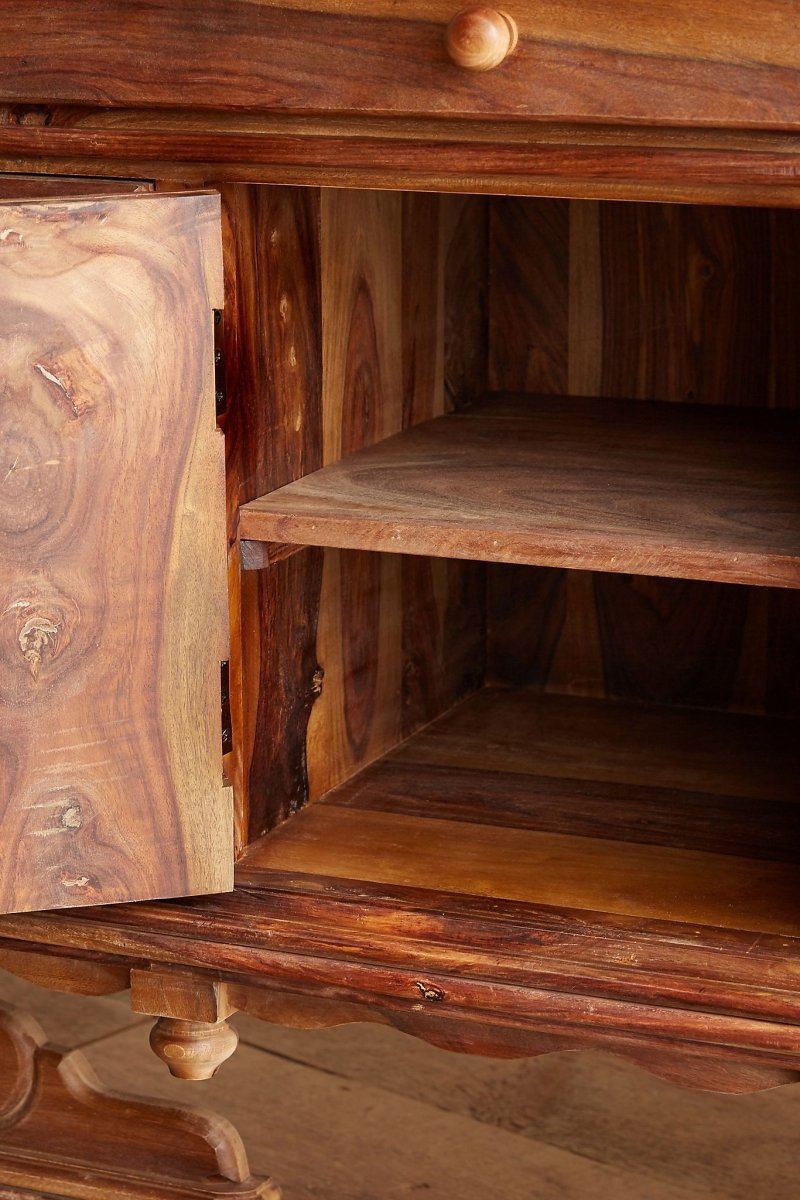 Hand Carved Wooden Sideboard with Wildlife Design | Natural Finish Buffet Table for Dining Room & Living Room Decor | Perfect for Rustic & Farmhouse Style Homes